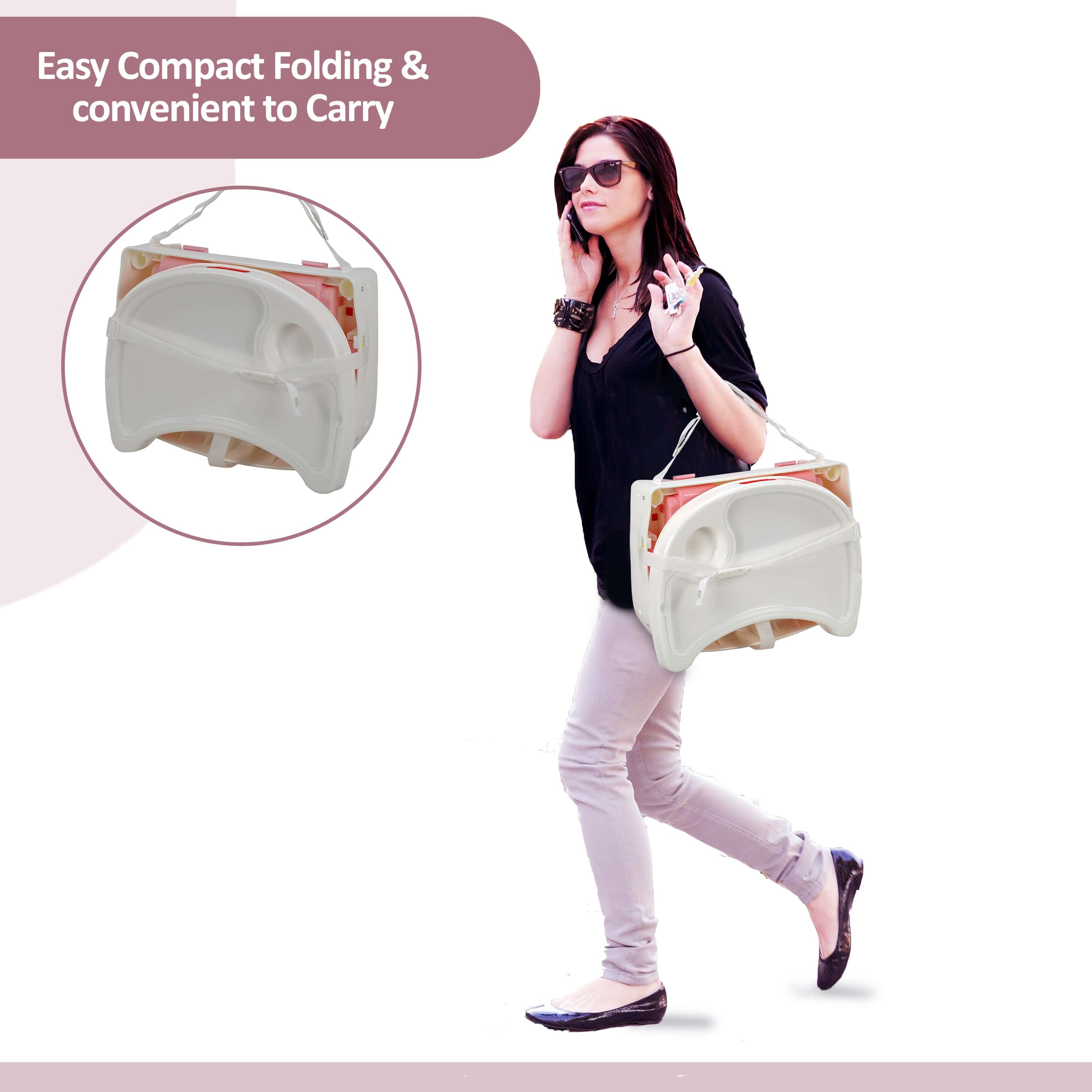 High Chair for Baby/Kids, Toddler Feeding Booster Seat with Wheels, 3 Height adjustments, With Cushion, 6 month to 3 years, Portable (Pink) - Image 7