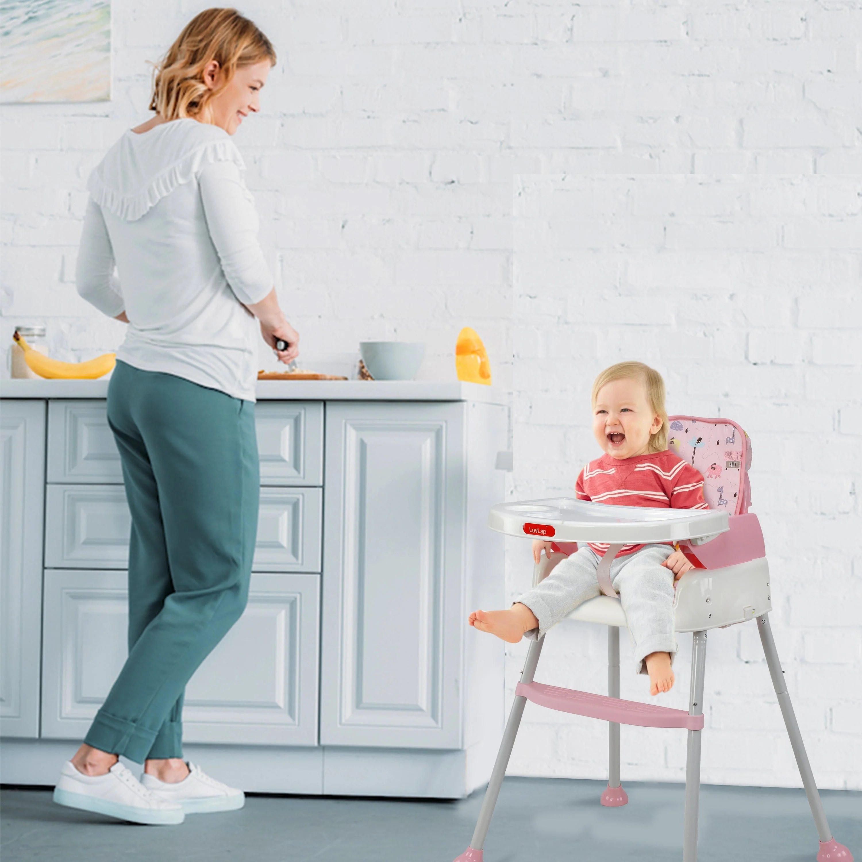 High Chair for Baby/Kids, Toddler Feeding Booster Seat with Wheels, 3 Height adjustments, With Cushion, 6 month to 3 years, Portable (Pink) - Image 9