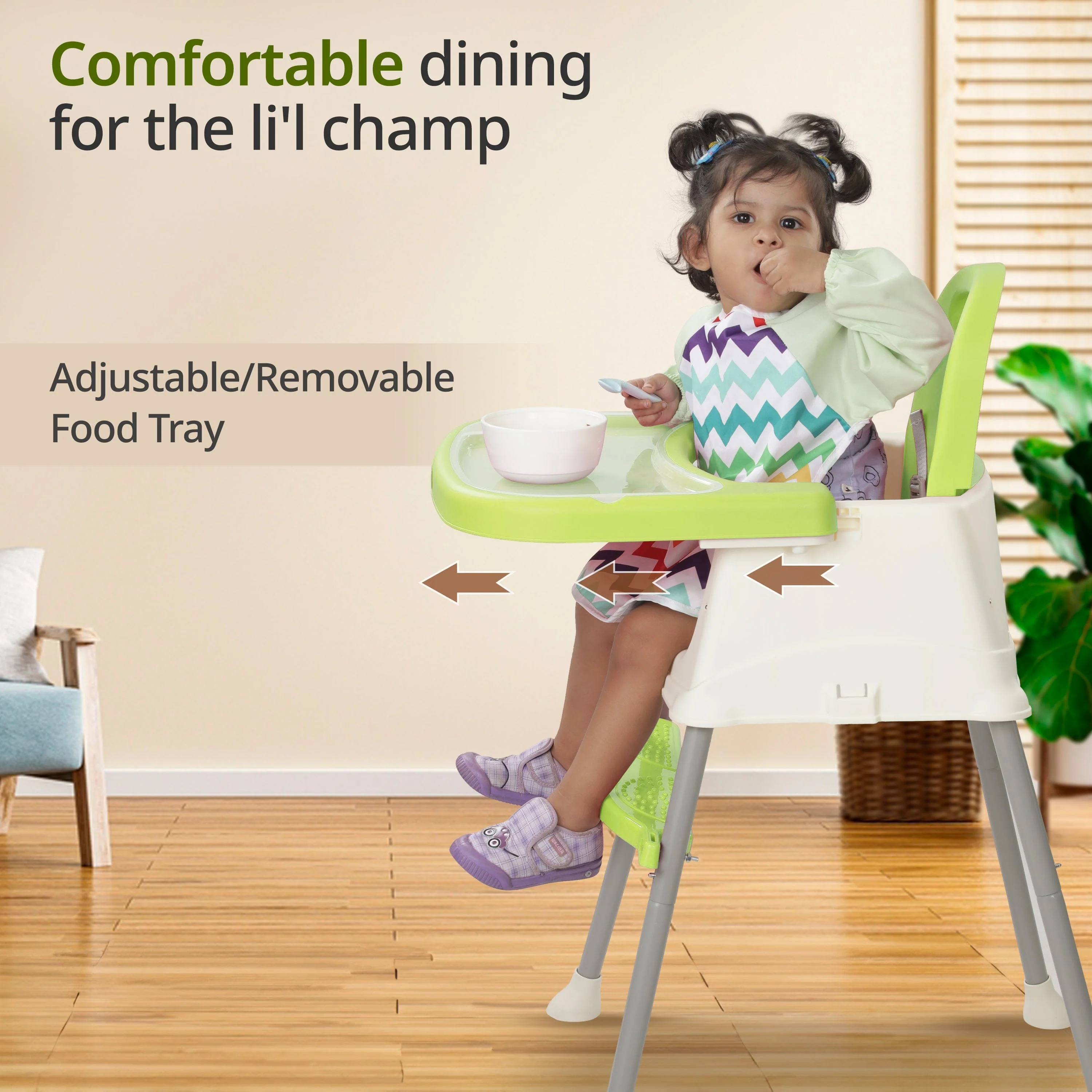 4 in 1 Convertible Baby High Chair with footrest, Convertible to High Chair, Low Chair, & Booster Seat, Essential for Baby Feeding (Green) - Image 6