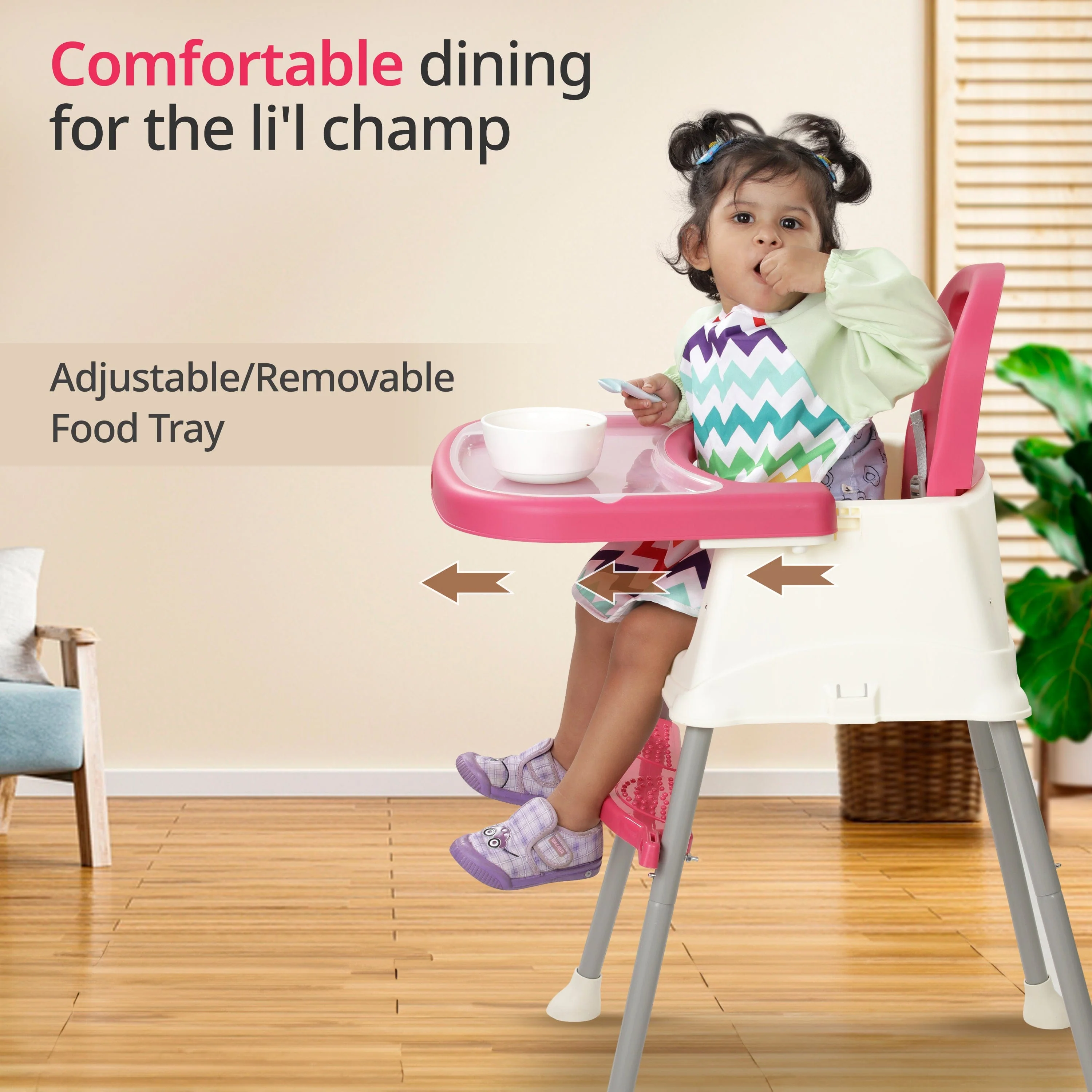 4 in 1 Convertible Baby High Chair with footrest, Convertible to High Chair, Low Chair, & Booster Seat, Essential for Baby Feeding (Pink) - Image 6