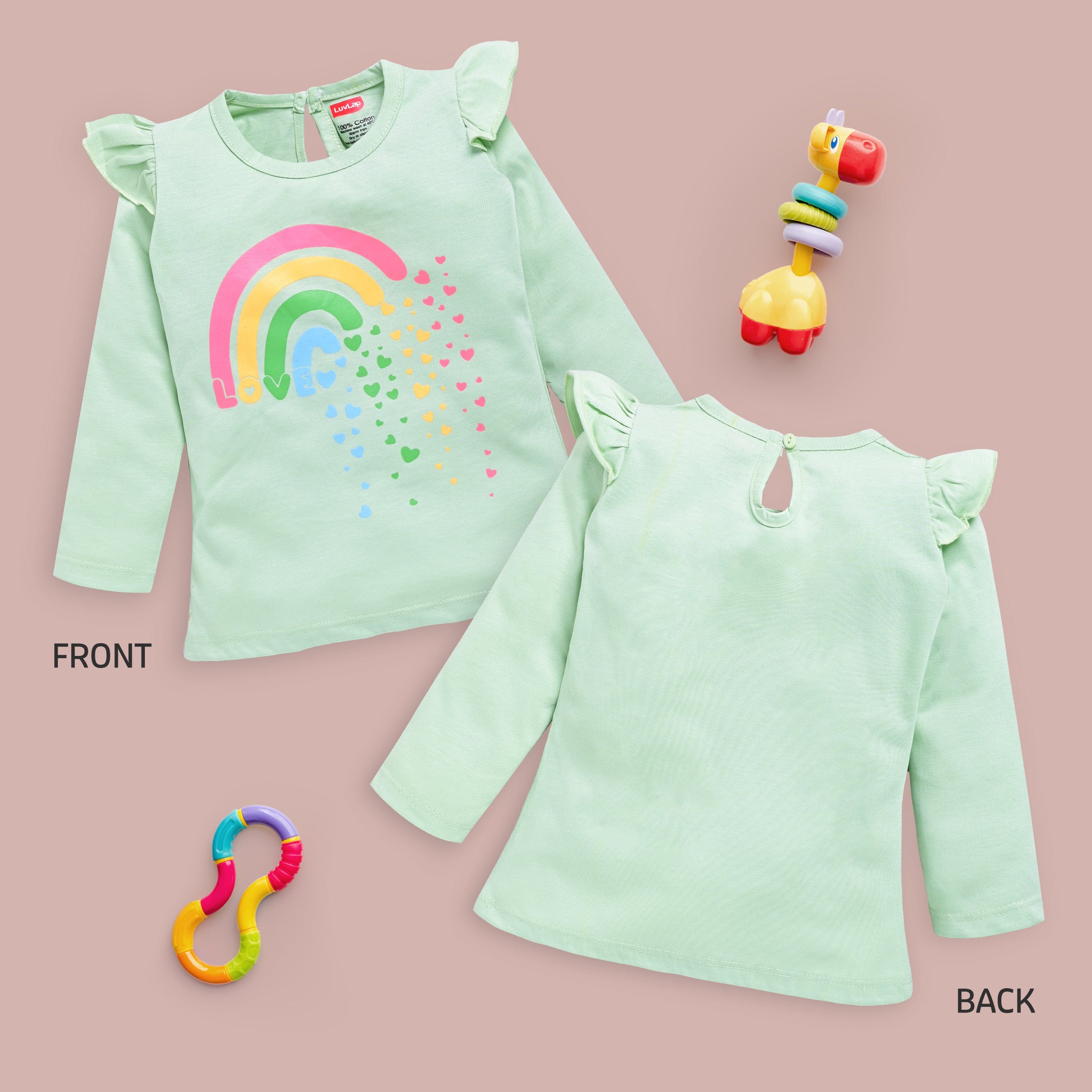 Baby Girls 100% Cotton Full Sleeve Girls Top Pack Of 4, Baby Pink, Blue Radiance, Sea Foam Green & White - Image 3