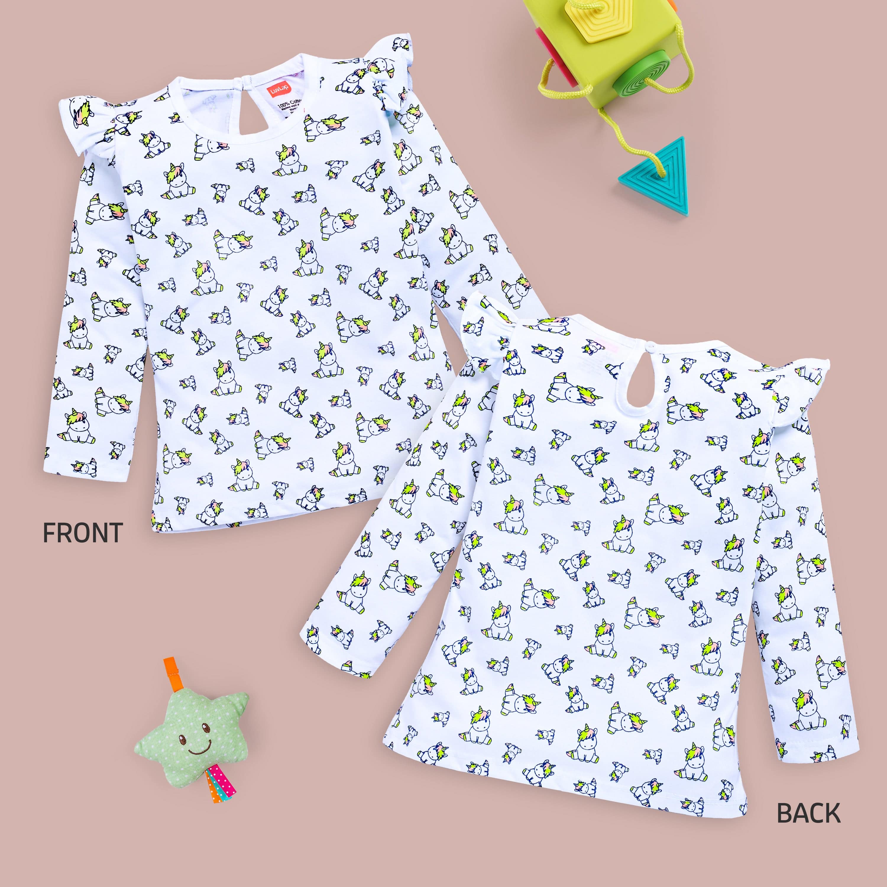 Baby Girls 100% Cotton Full Sleeve Girls Top Pack Of 4, Baby Pink, Blue Radiance, Sea Foam Green & White - Image 4