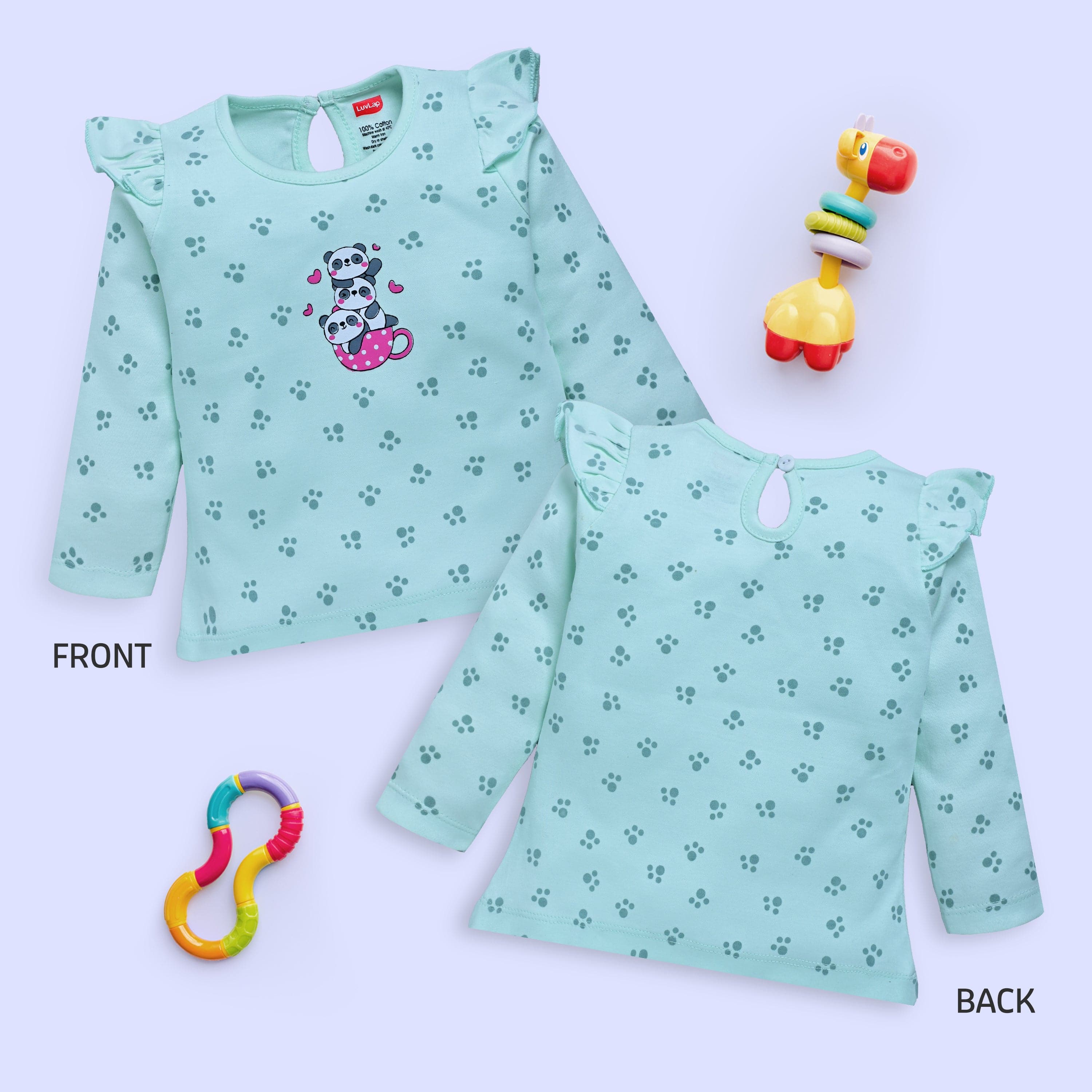 Baby Girls 100% Cotton Full Sleeve Girls Top Pack Of 4, Light Peach, Coral Quartz, Mint & Paradise Green - Image 3