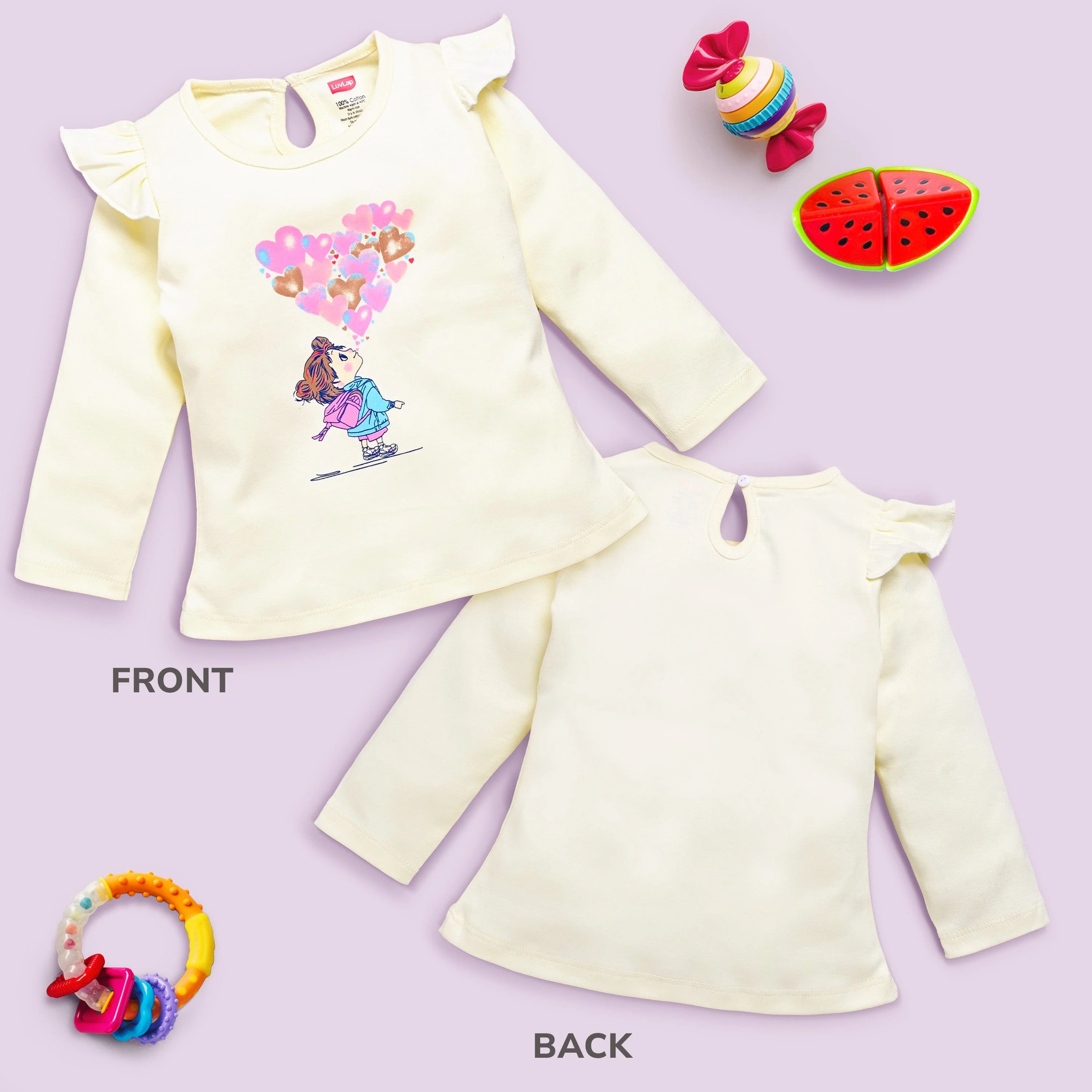 Baby Girls 100% Cotton Full Sleeve Girls Top Pack Of 4, Off White, Coral Red, Lt. Pastel Green & Aqua - Image 4