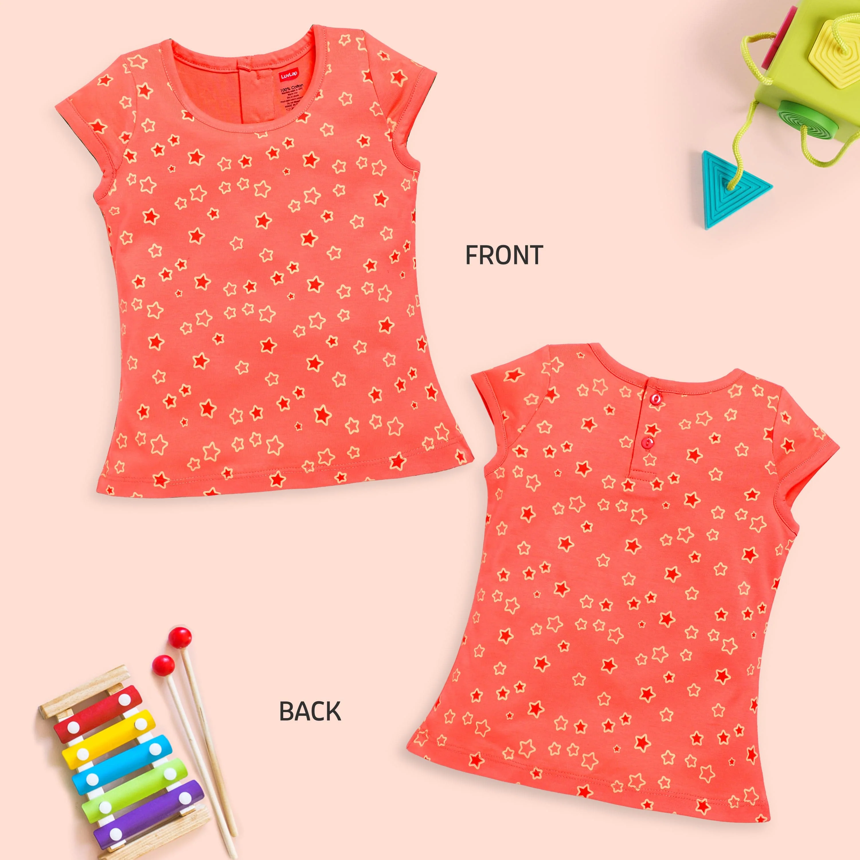 Baby Girls Regular Fit 100% Cotton Half Sleeves Girls Top Pack Of 5, Baby Pink, Purple Opulence, Desert Flower, Off White & Sea Salt - Image 3