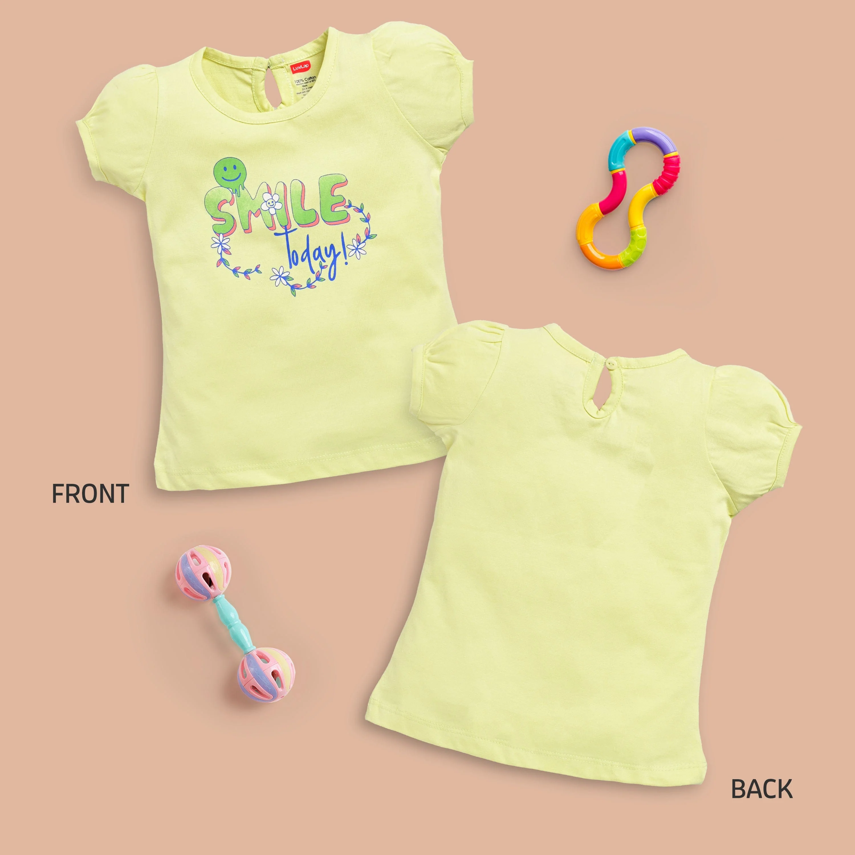 Baby Girls Regular Fit 100% Cotton Half Sleeves Girls Top Pack Of 5, Salmon Rose, Baby Pink, Supra, Lime Green & Lt. Pastel Green - Image 4