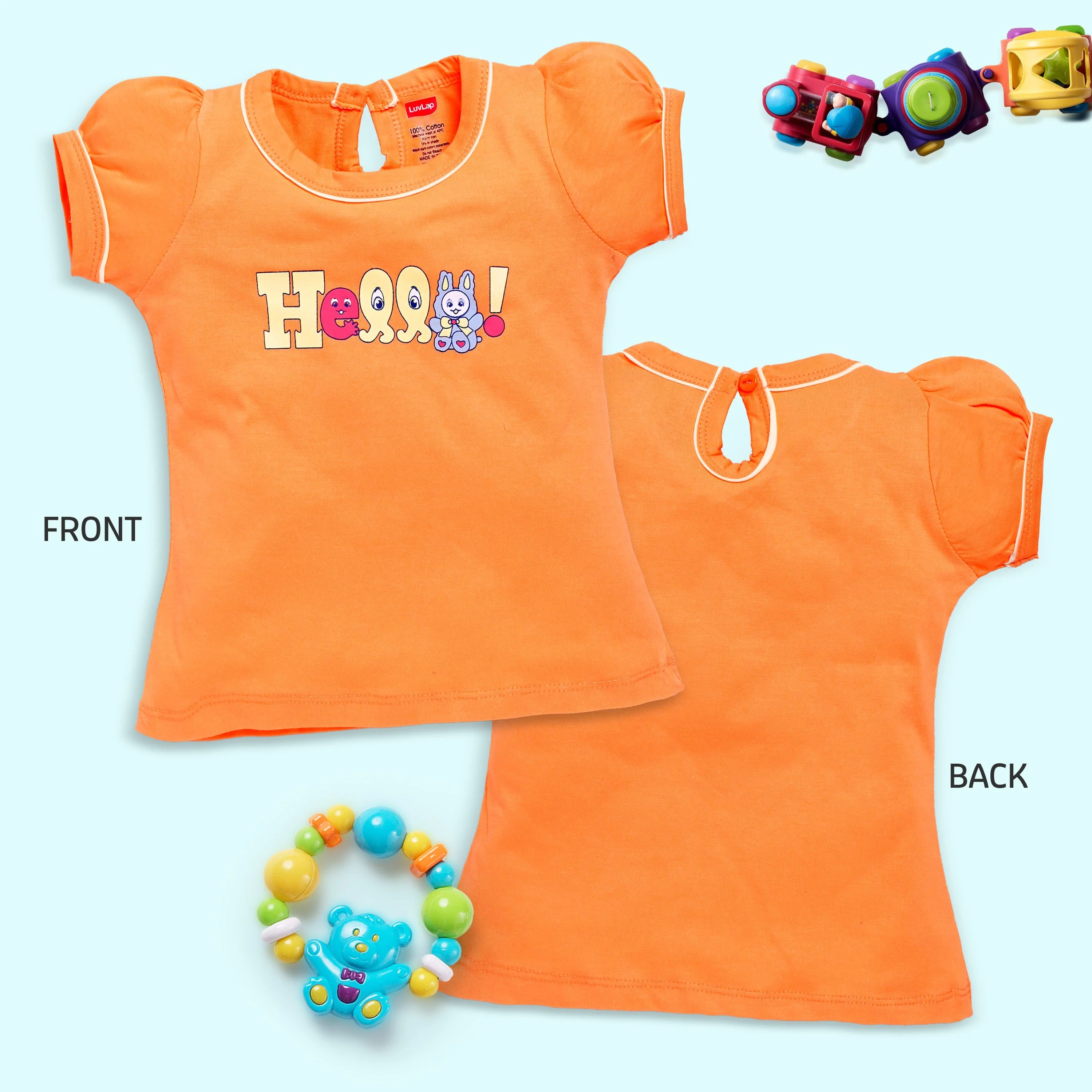 Baby Girls Regular Fit 100% Cotton Half Sleeves Girls Top Pack Of 5, Sea Foam Green, White, Lime Green, Lt. Peach & Papaya - Image 3