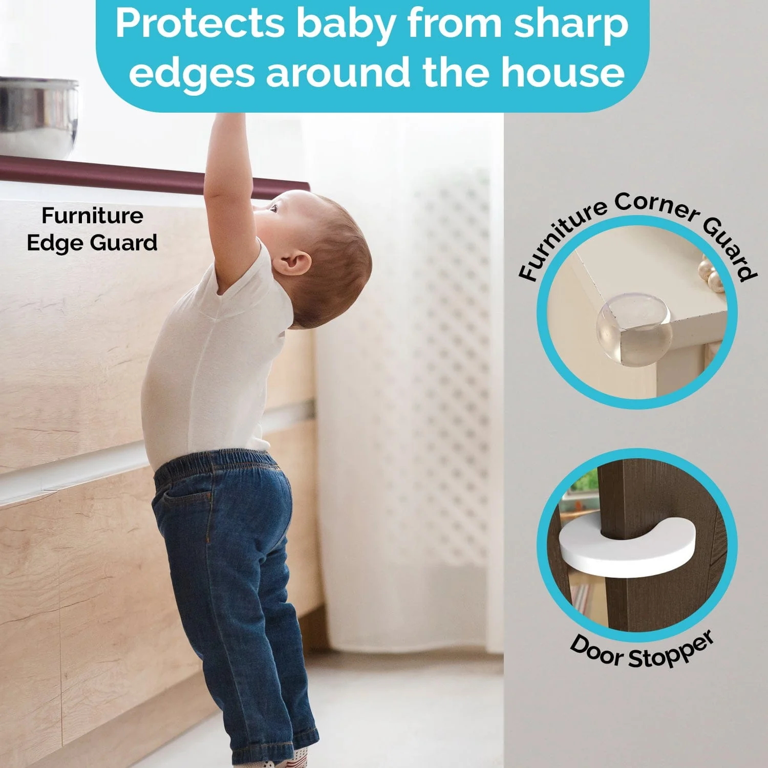 Baby Safety Combo Pack - 2 Metre Edge Protector 4 Door Stoppers 6 Corner Guards 4 Cabinet Locks 4 Safety Locks 10 Socket Covers - Image 3