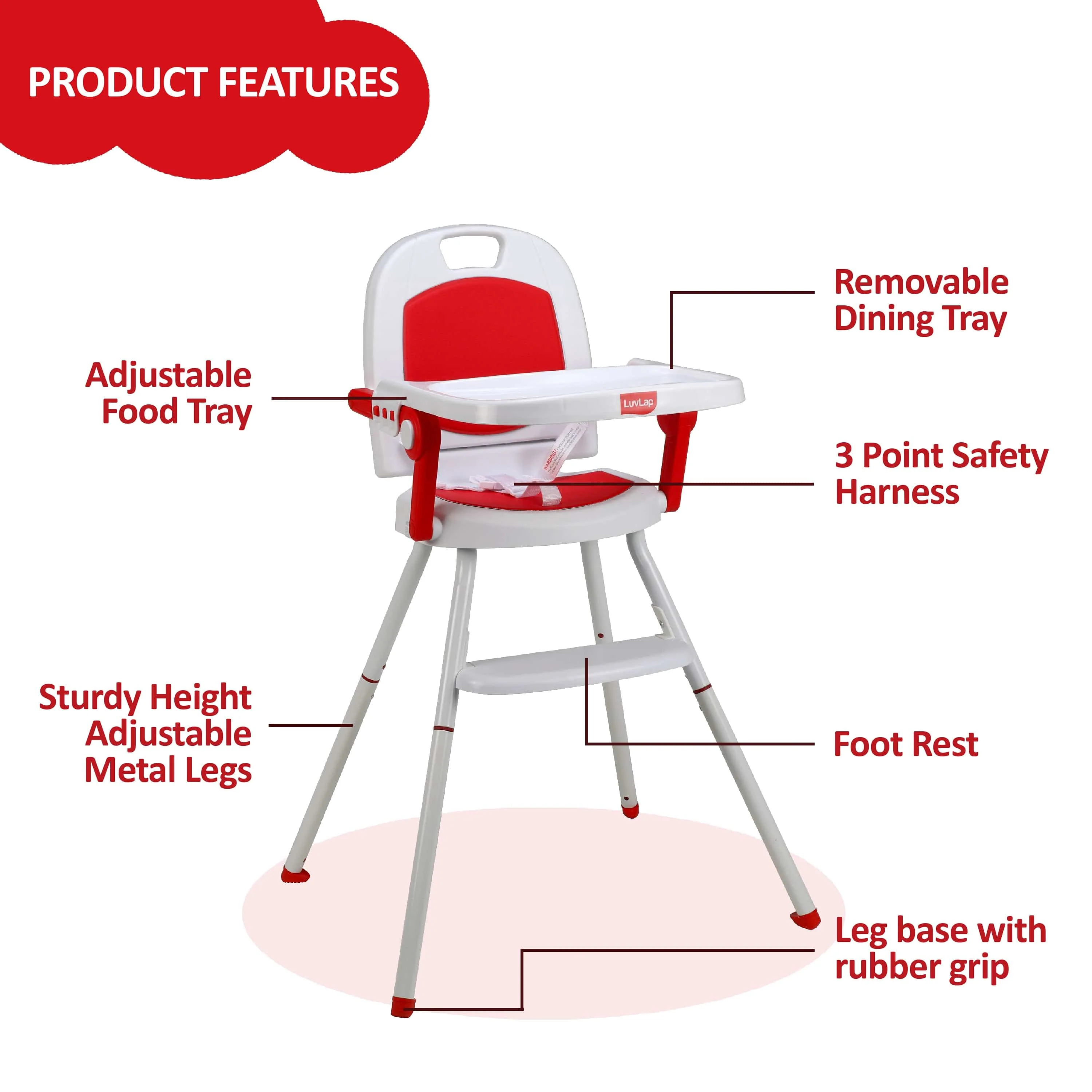 Cosmos 3-In-1 Baby High Chair, Red - Image 3