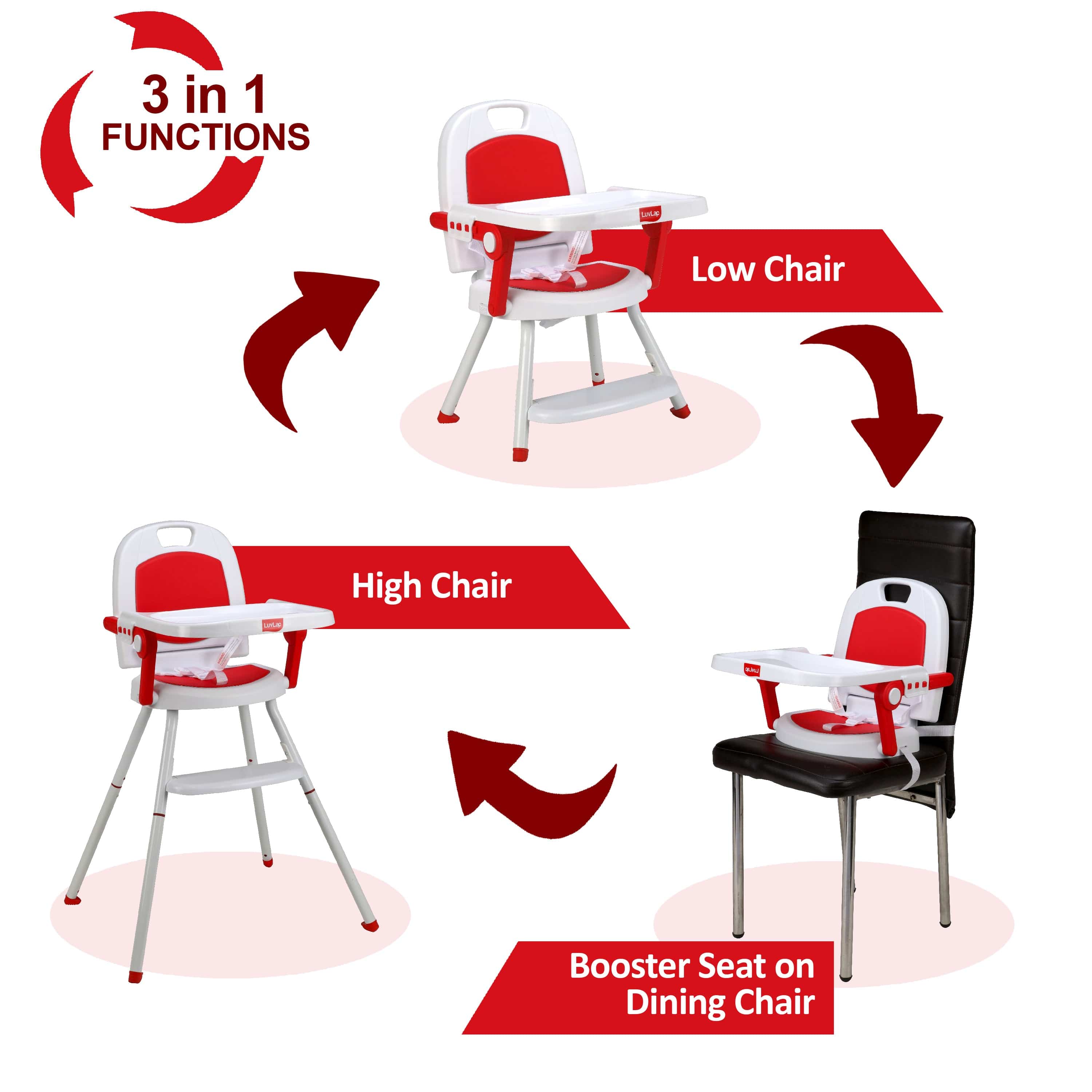 Cosmos 3-In-1 Baby High Chair, Red - Image 4