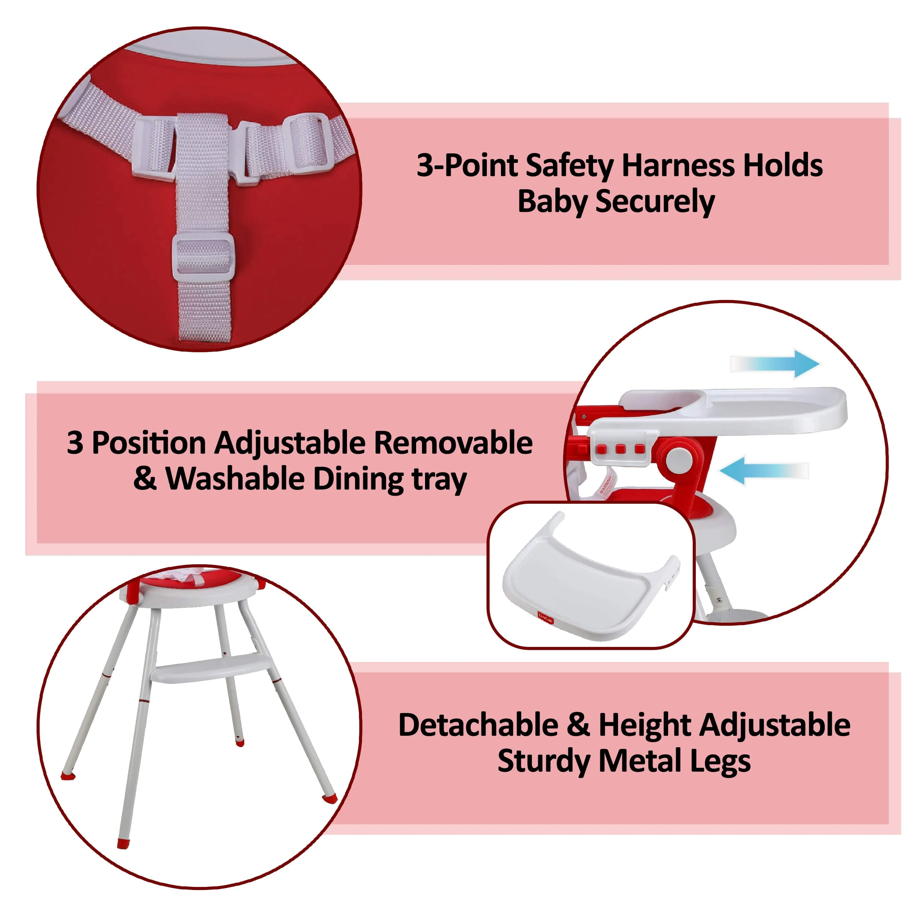 Cosmos 3-In-1 Baby High Chair, Red - Image 5