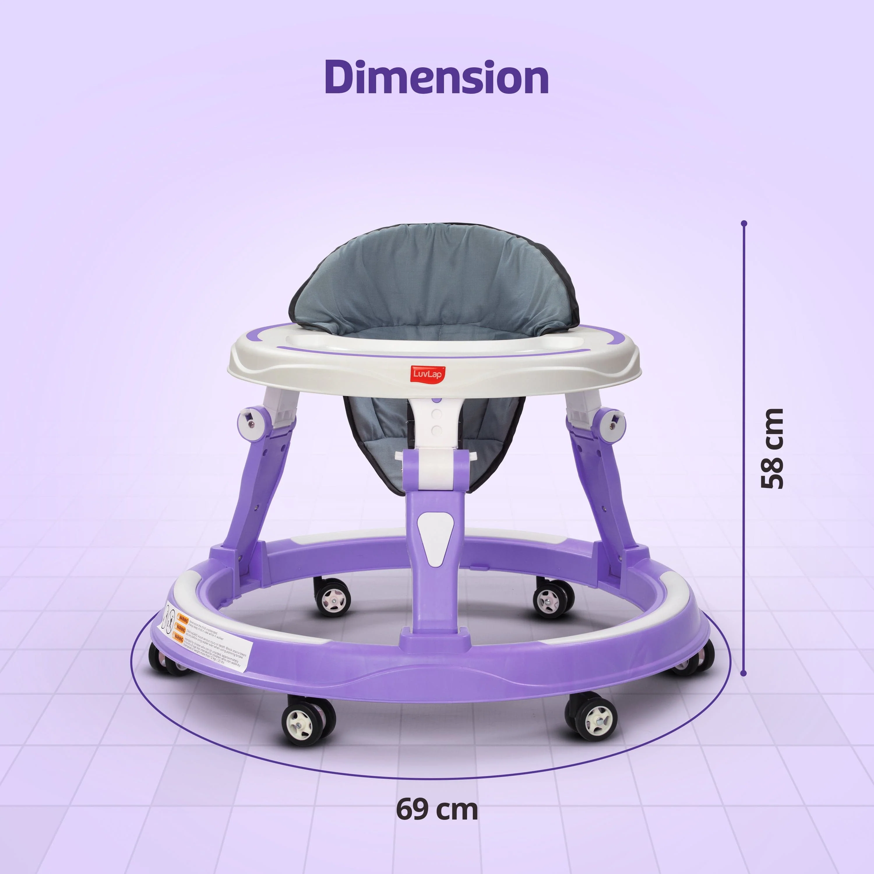Elegant 360° Baby Walker 9+ Months | 3 Level Height Adjustment Walker/Advanced Baby Activity Walker, Purple - Image 7