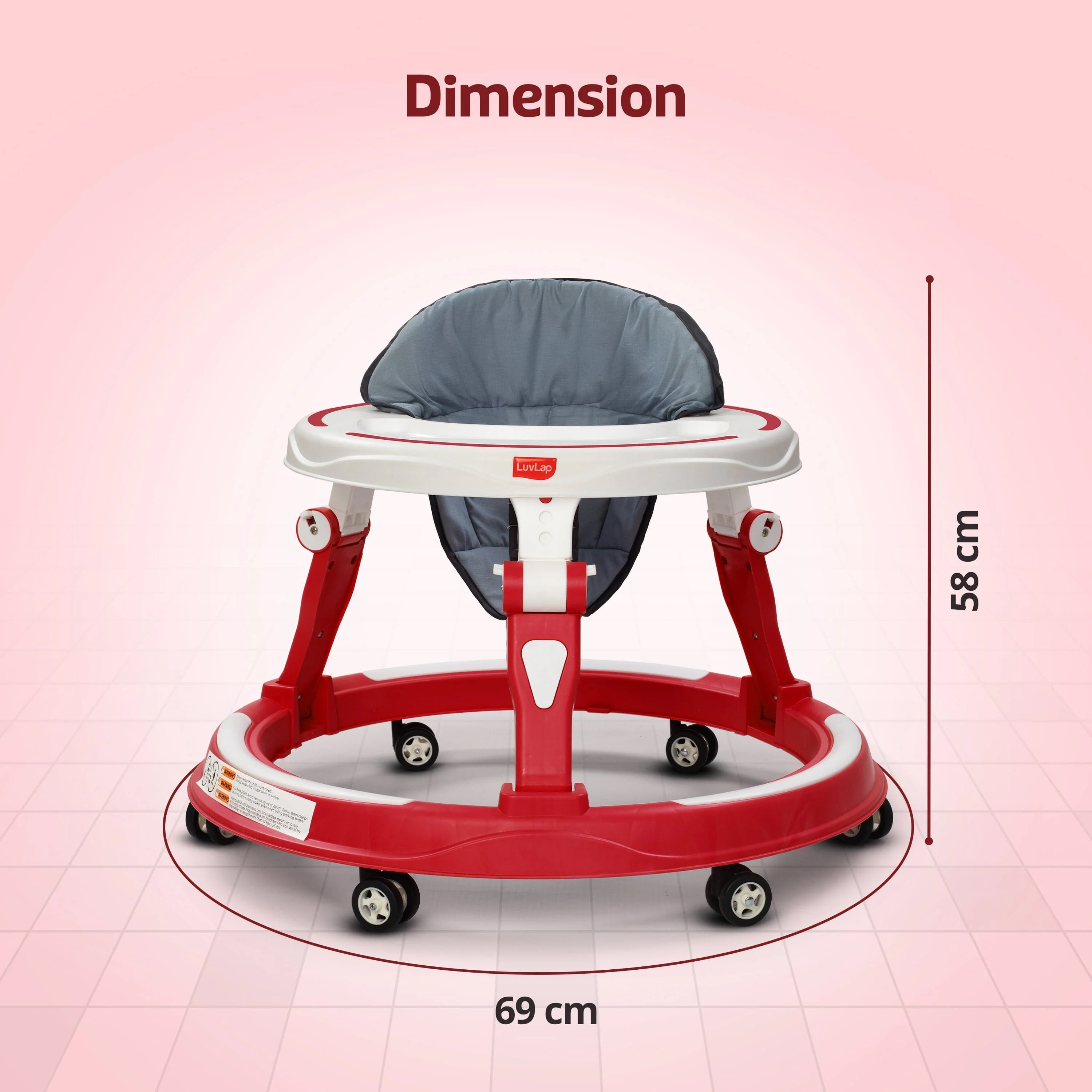 Elegant 360° Baby Walker 9+ Months | 3 Level Height Adjustment Walker/Advanced Baby Activity Walker, Raspberry - Image 14