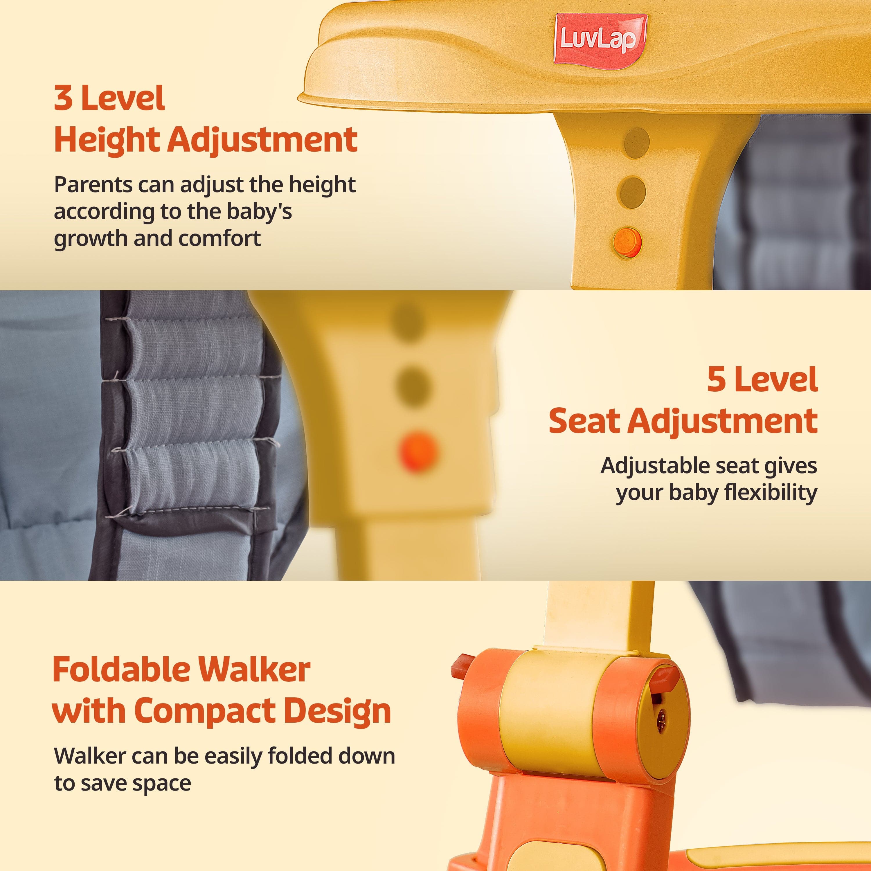Elegant 360° Baby Walker 9+ Months | 3 Level Height Adjustment Walker/Advanced Baby Activity Walker, Yellow - Image 10