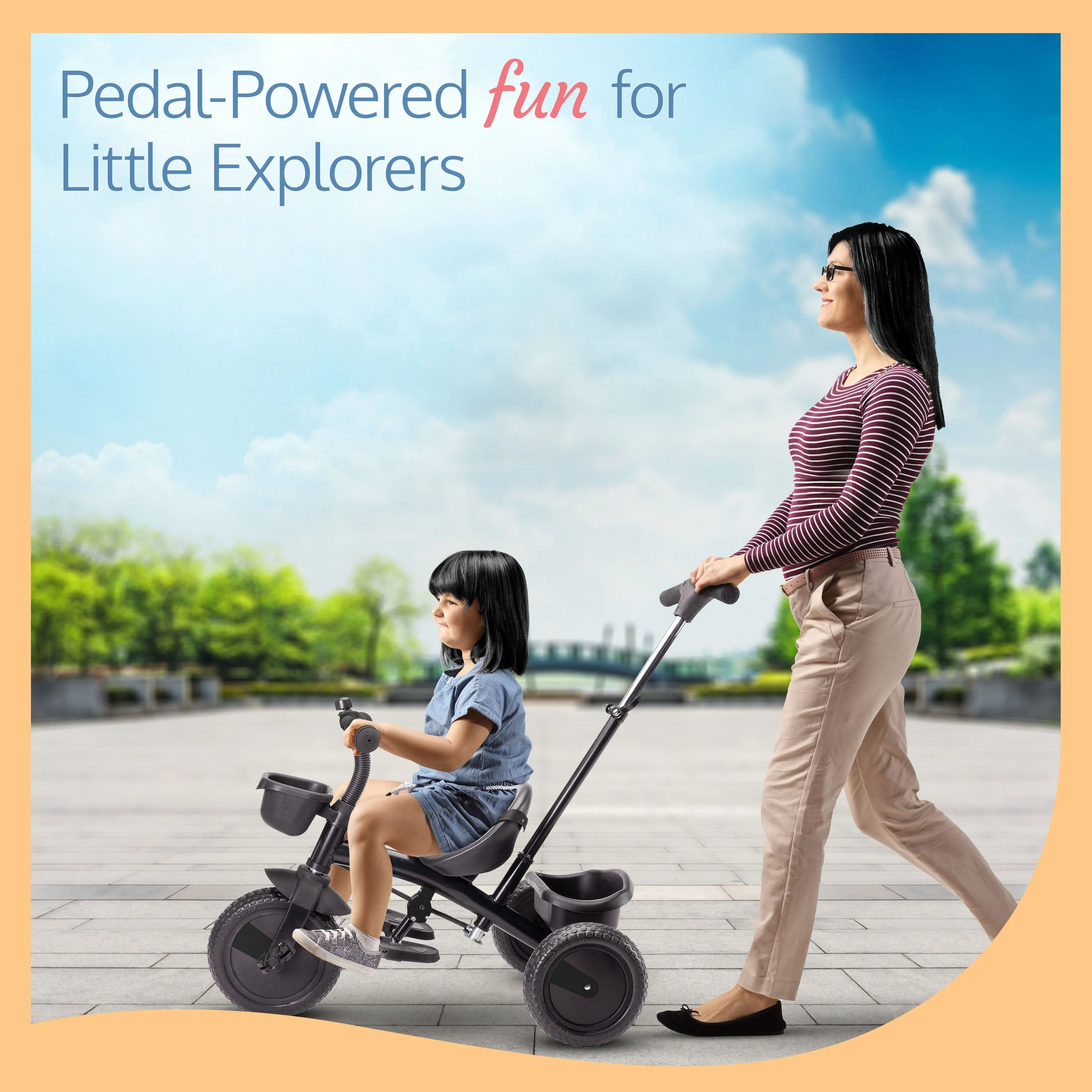 Elegant Lite Kids' Tricycle with Push Bar - Black - Image 3