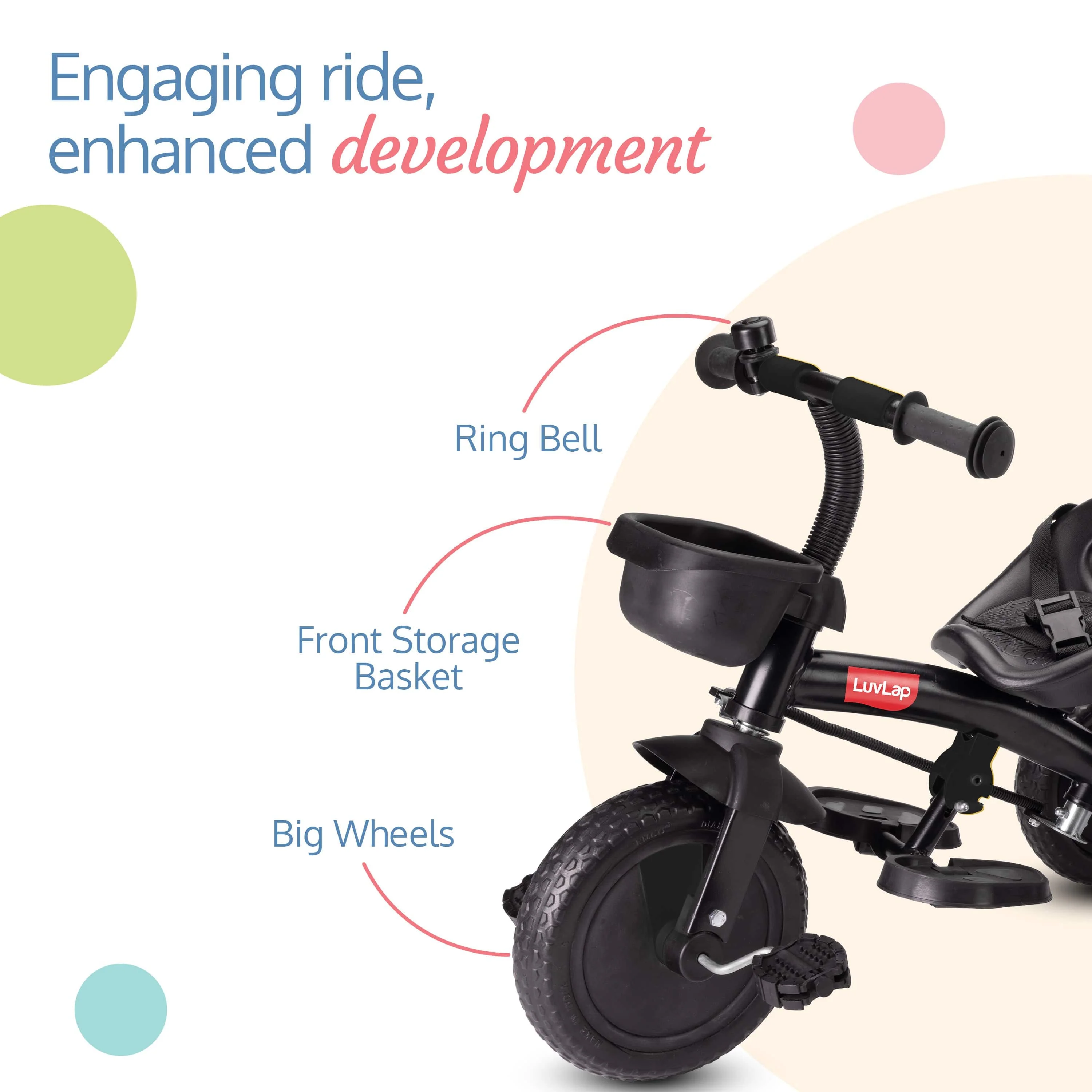 Elegant Lite Kids' Tricycle with Push Bar - Black - Image 5