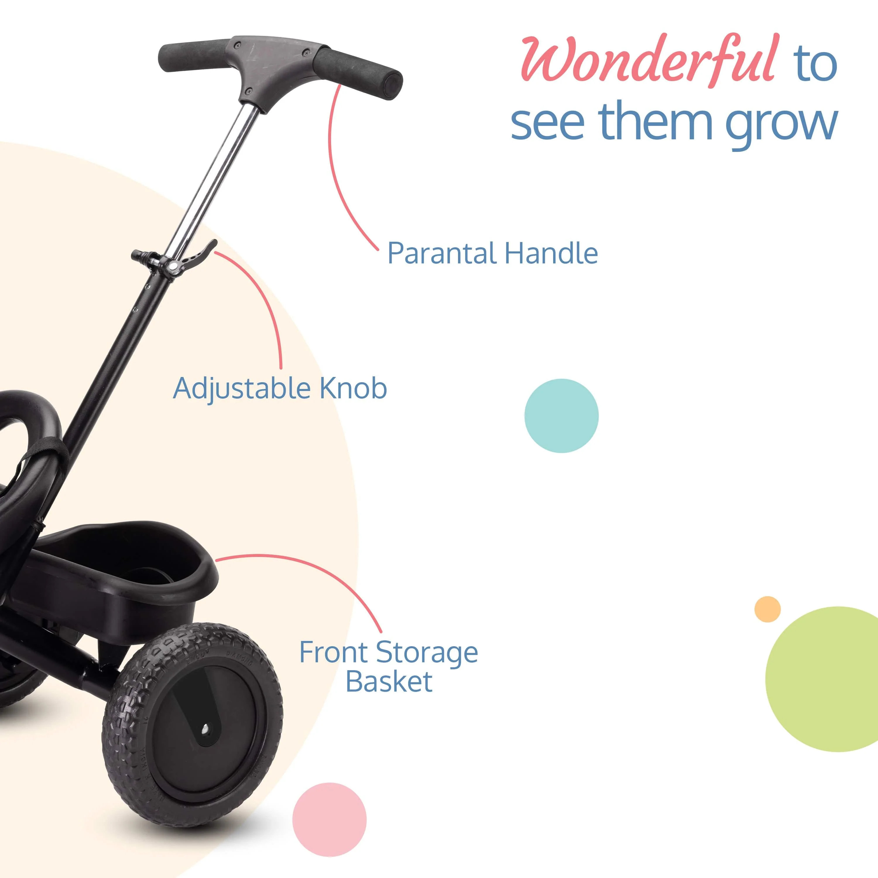 Elegant Lite Kids' Tricycle with Push Bar - Black - Image 6