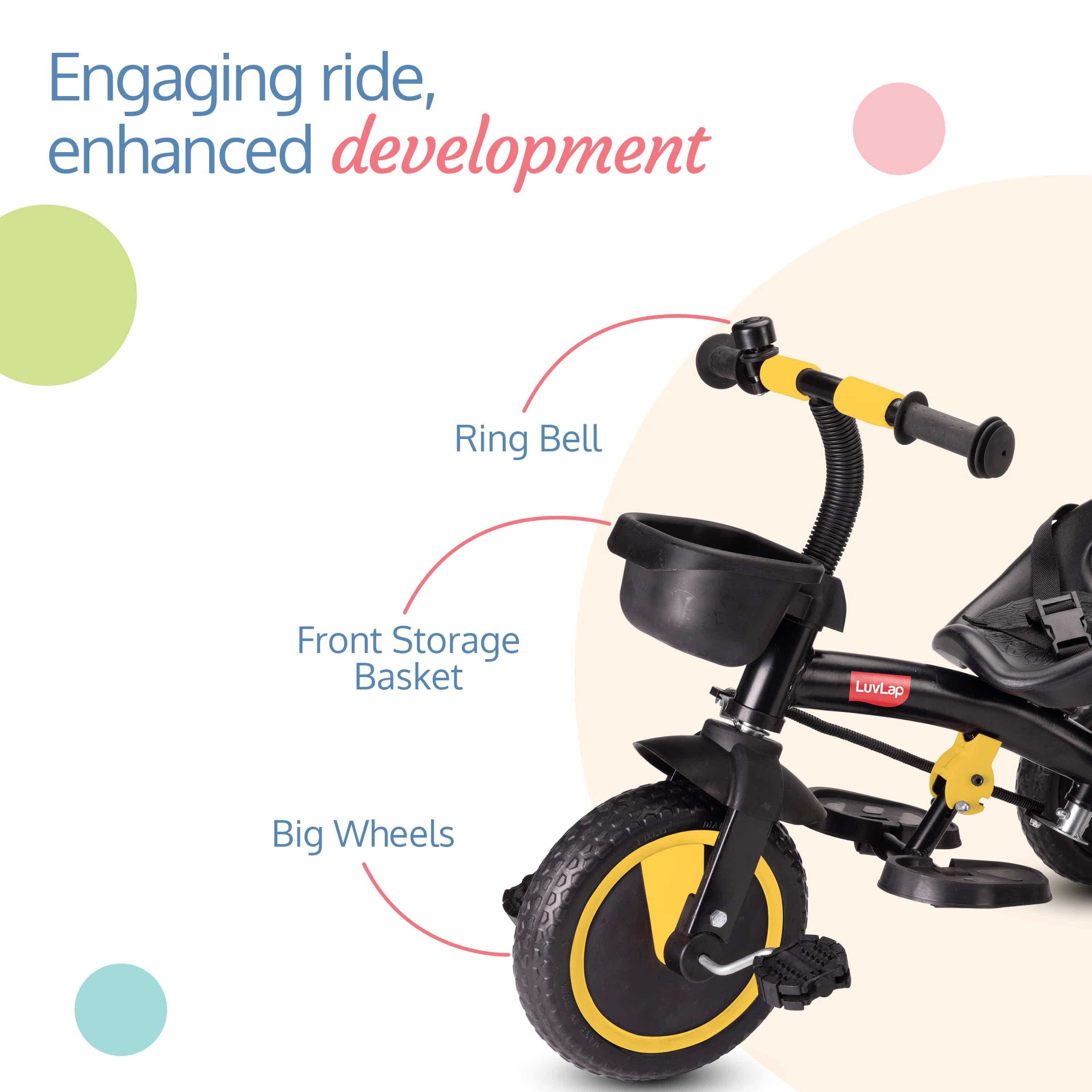 Elegant Lite Kids' Tricycle with Push Bar - Yellow - Image 5