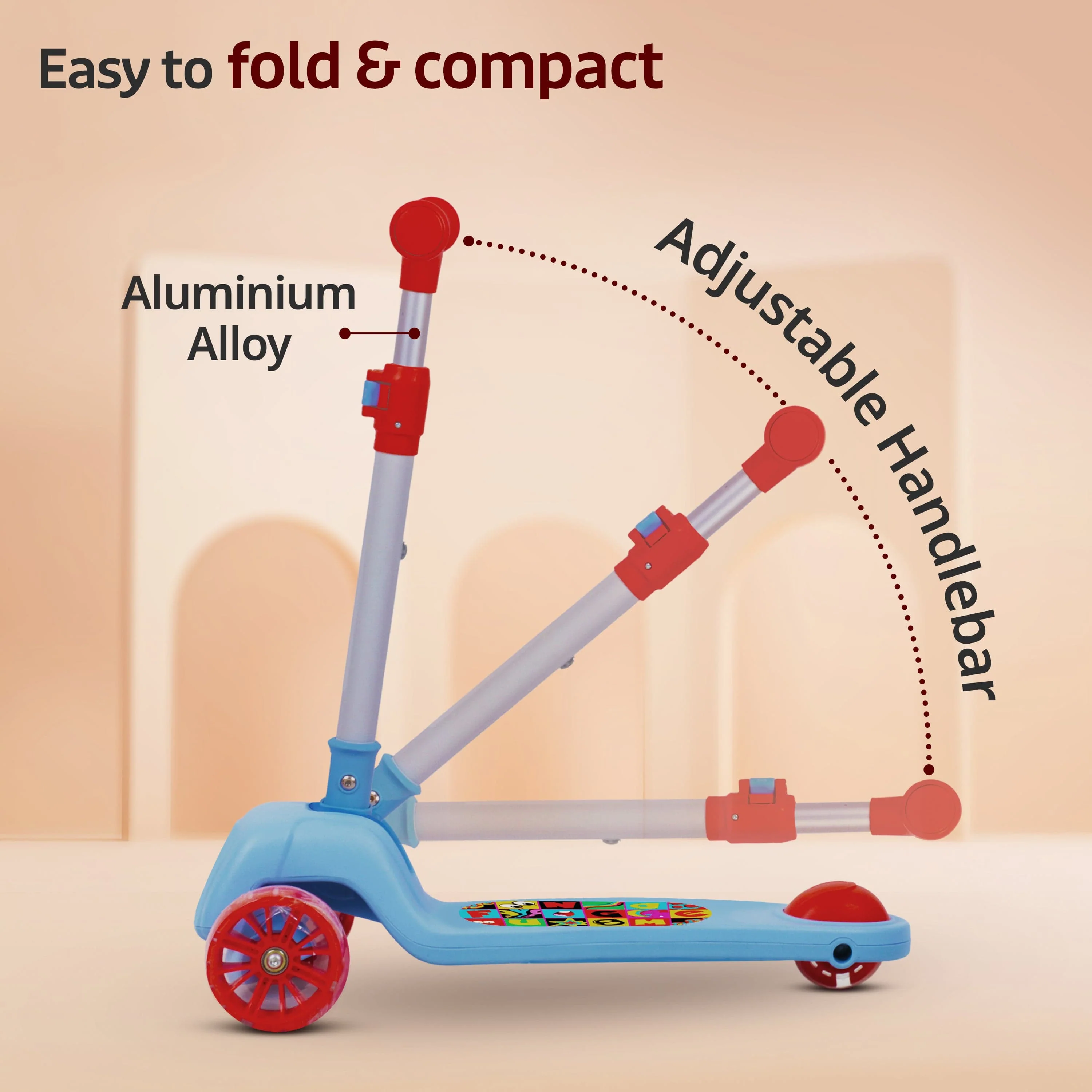 Elegant Scooter for Kids - Toddler 3-Wheel Kick Scooter with LED Lights | Stable Wide Deck for 3-10 Year | Adjustable Height & Easy-Grip Handlebars | Fun Outdoor Gear for Kids, Blue & Red - Image 3