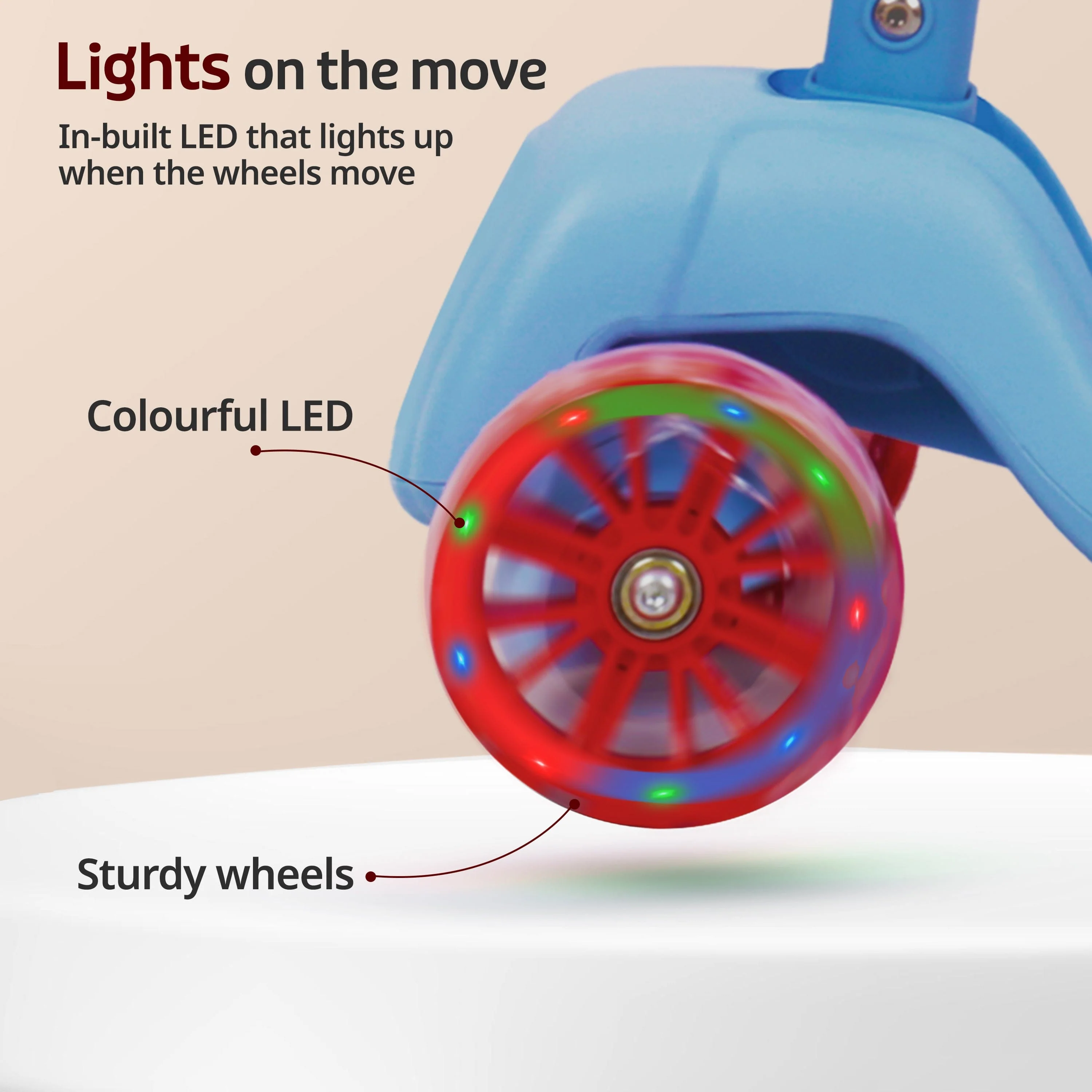 Elegant Scooter for Kids - Toddler 3-Wheel Kick Scooter with LED Lights | Stable Wide Deck for 3-10 Year | Adjustable Height & Easy-Grip Handlebars | Fun Outdoor Gear for Kids, Blue & Red - Image 6