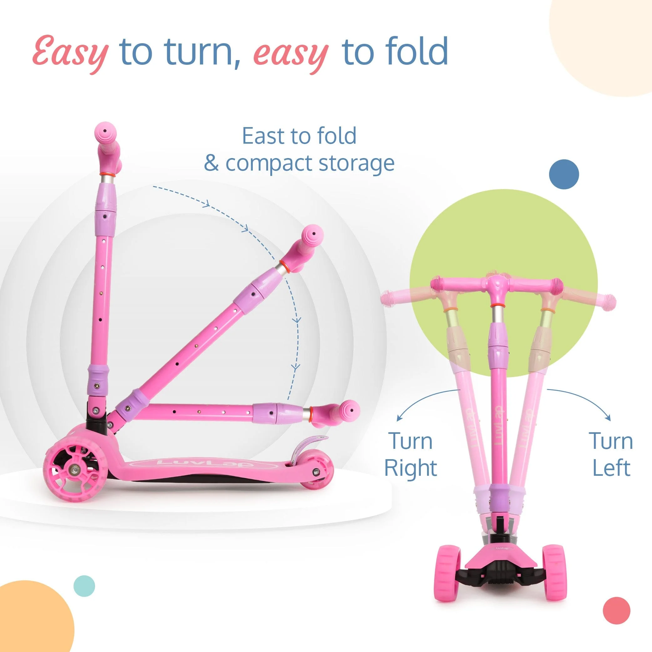 Joy Scooter for Kids- Toddler 3-Wheel Kick Scooter with LED Lights | Safe & Stable First Ride for 3-10 Year Olds | Adjustable Height & Easy-Grip Handlebars | Fun Outdoor Gear for Kids, Pink - Image 3
