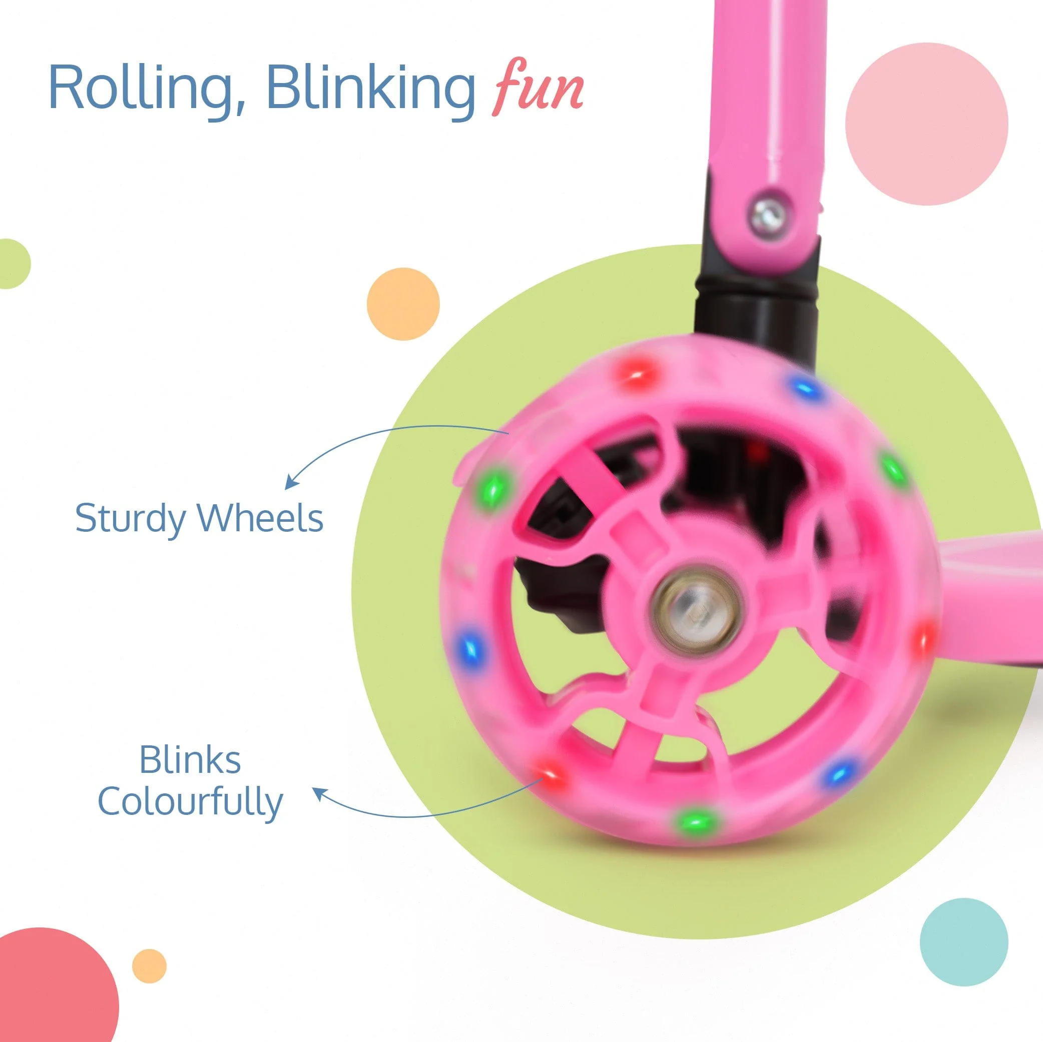 Joy Scooter for Kids- Toddler 3-Wheel Kick Scooter with LED Lights | Safe & Stable First Ride for 3-10 Year Olds | Adjustable Height & Easy-Grip Handlebars | Fun Outdoor Gear for Kids, Pink - Image 4