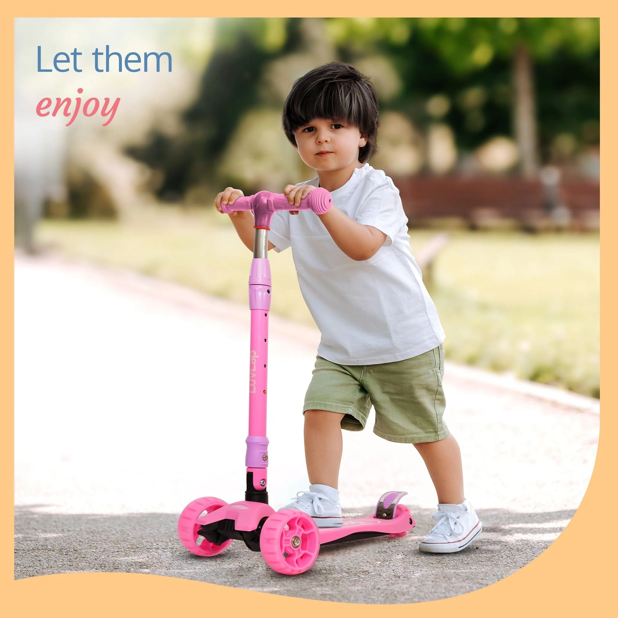 Joy Scooter for Kids- Toddler 3-Wheel Kick Scooter with LED Lights | Safe & Stable First Ride for 3-10 Year Olds | Adjustable Height & Easy-Grip Handlebars | Fun Outdoor Gear for Kids, Pink - Image 5