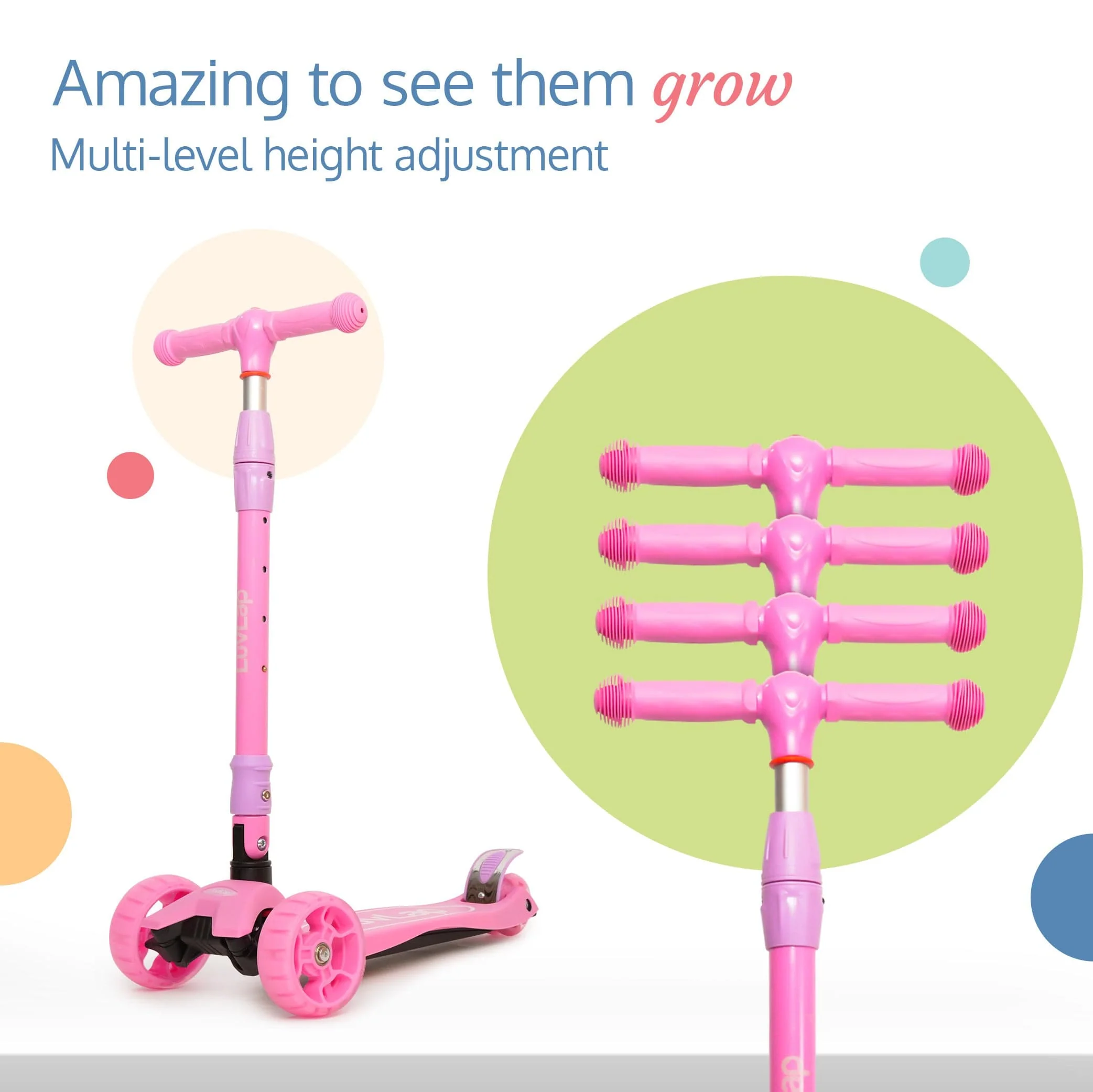 Joy Scooter for Kids- Toddler 3-Wheel Kick Scooter with LED Lights | Safe & Stable First Ride for 3-10 Year Olds | Adjustable Height & Easy-Grip Handlebars | Fun Outdoor Gear for Kids, Pink - Image 7