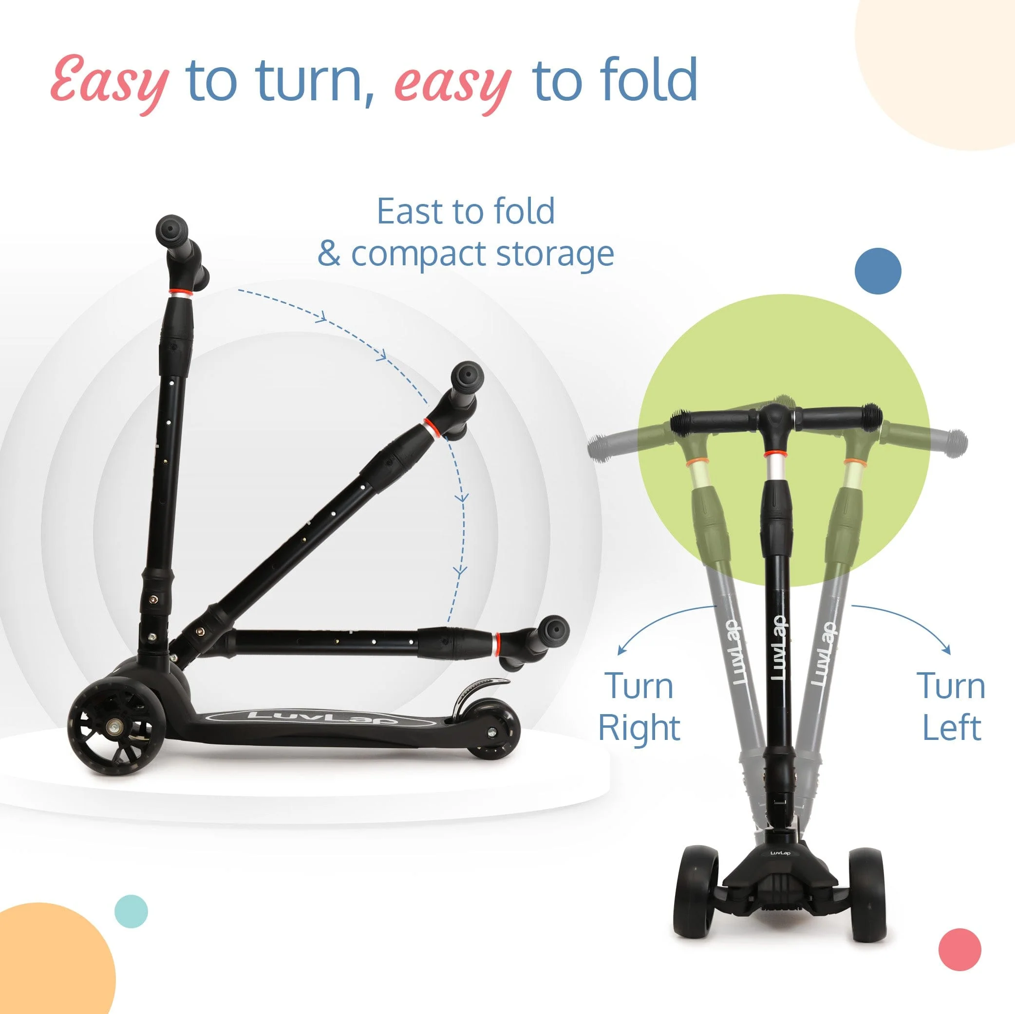 Joy Scooter for Kids- Toddler 3-Wheel Kick Scooter with LED Lights | Stable First Ride for 3-10 Year | Adjustable Height & Easy-Grip Handlebars | Fun Outdoor Gear for Kids, Black - Image 3