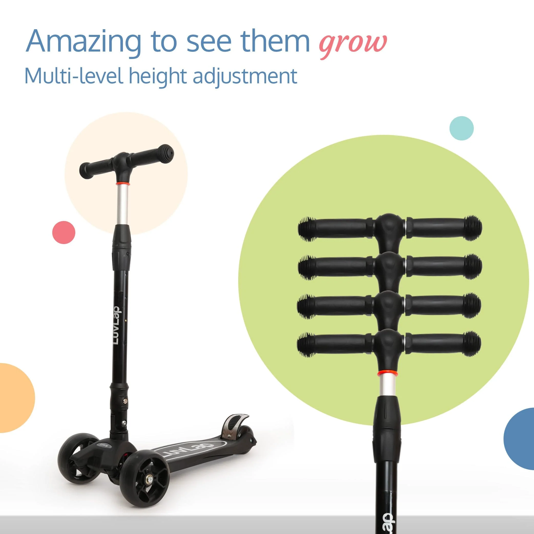 Joy Scooter for Kids- Toddler 3-Wheel Kick Scooter with LED Lights | Stable First Ride for 3-10 Year | Adjustable Height & Easy-Grip Handlebars | Fun Outdoor Gear for Kids, Black - Image 7