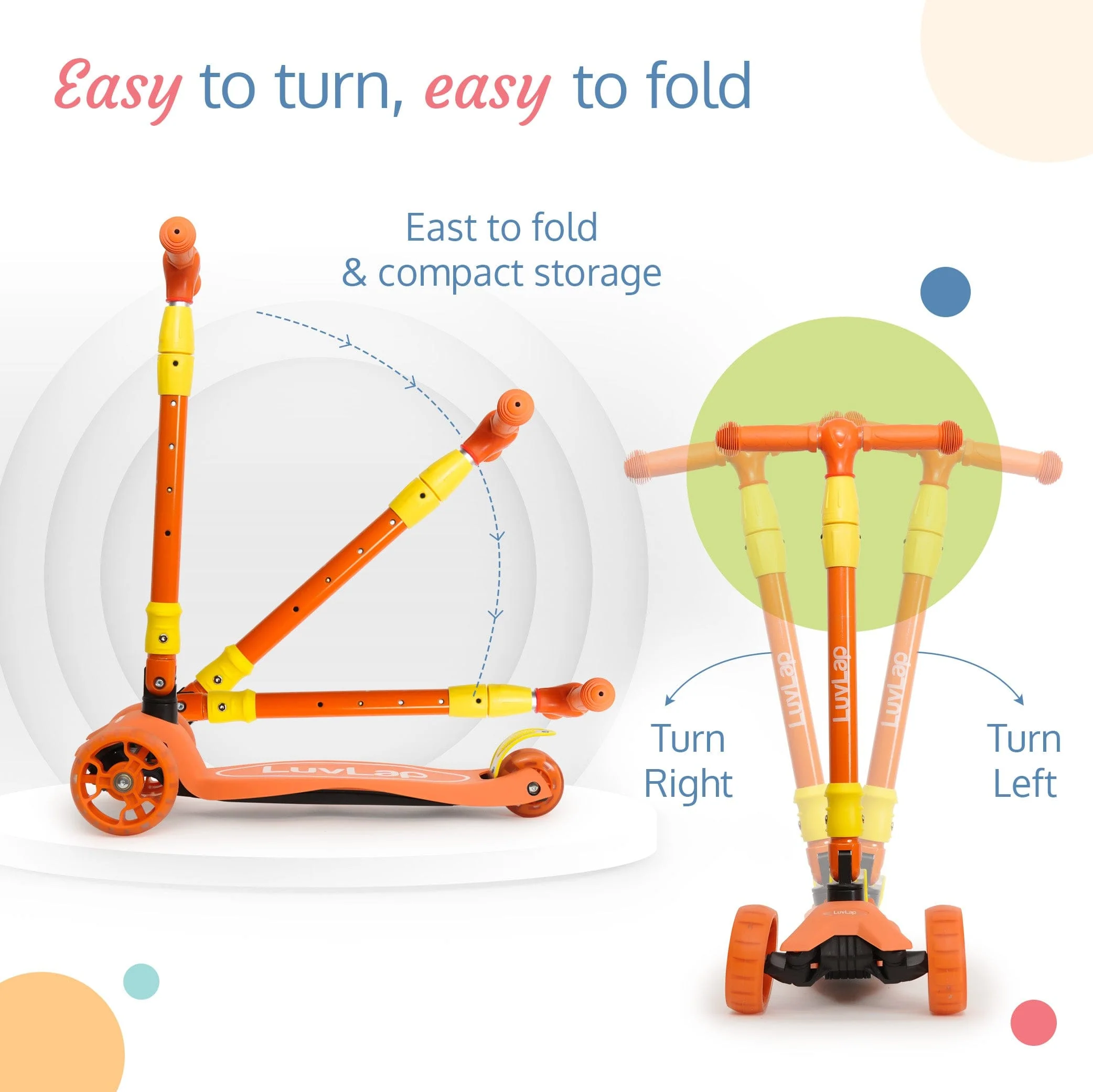 Joy Scooter for Kids- Toddler 3-Wheel Kick Scooter with LED Lights | Stable First Ride for 3-10 Year | Adjustable Height & Easy-Grip Handlebars | Fun Outdoor Gear for Kids, Orange & Yellow - Image 3