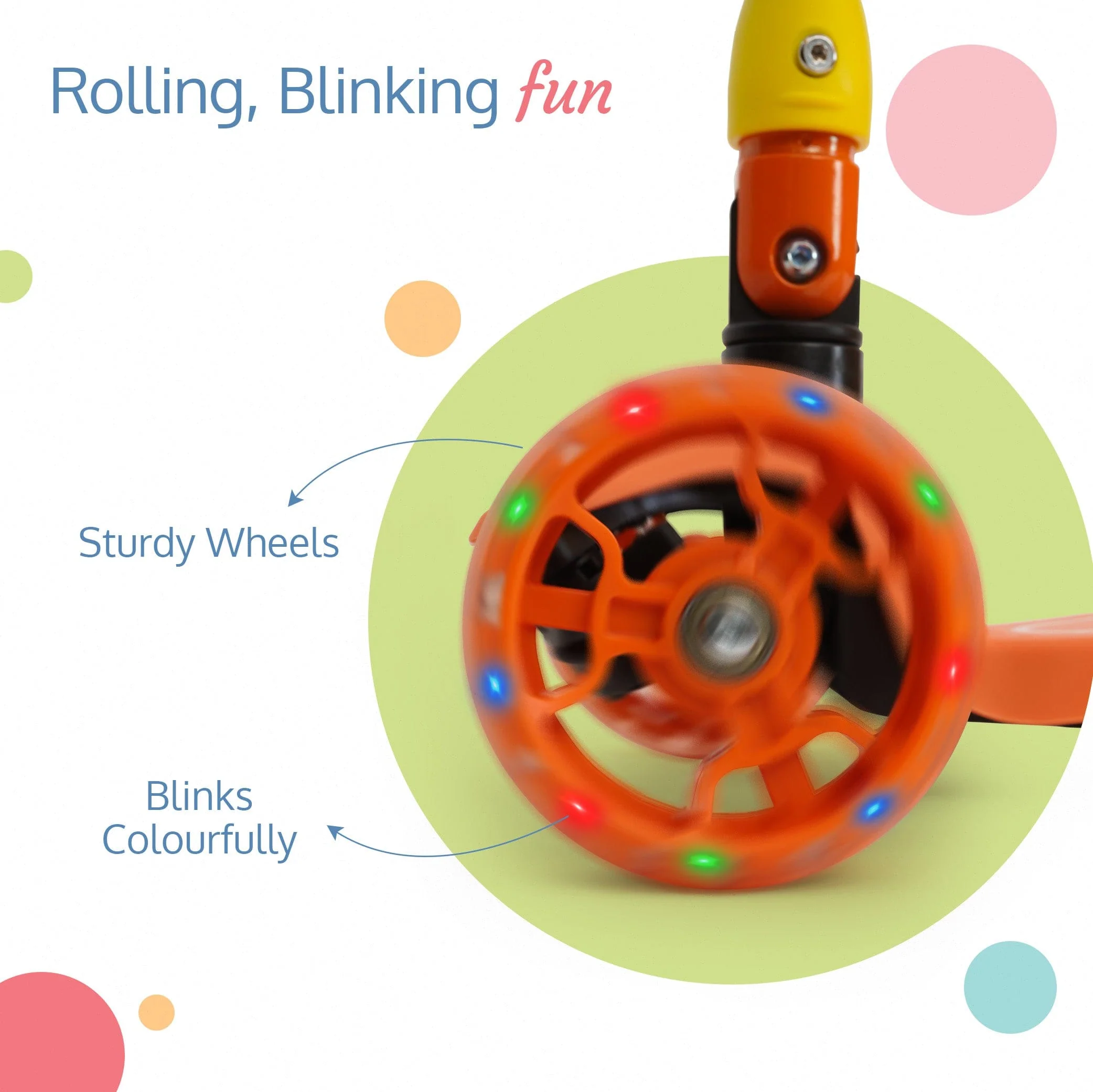 Joy Scooter for Kids- Toddler 3-Wheel Kick Scooter with LED Lights | Stable First Ride for 3-10 Year | Adjustable Height & Easy-Grip Handlebars | Fun Outdoor Gear for Kids, Orange & Yellow - Image 4