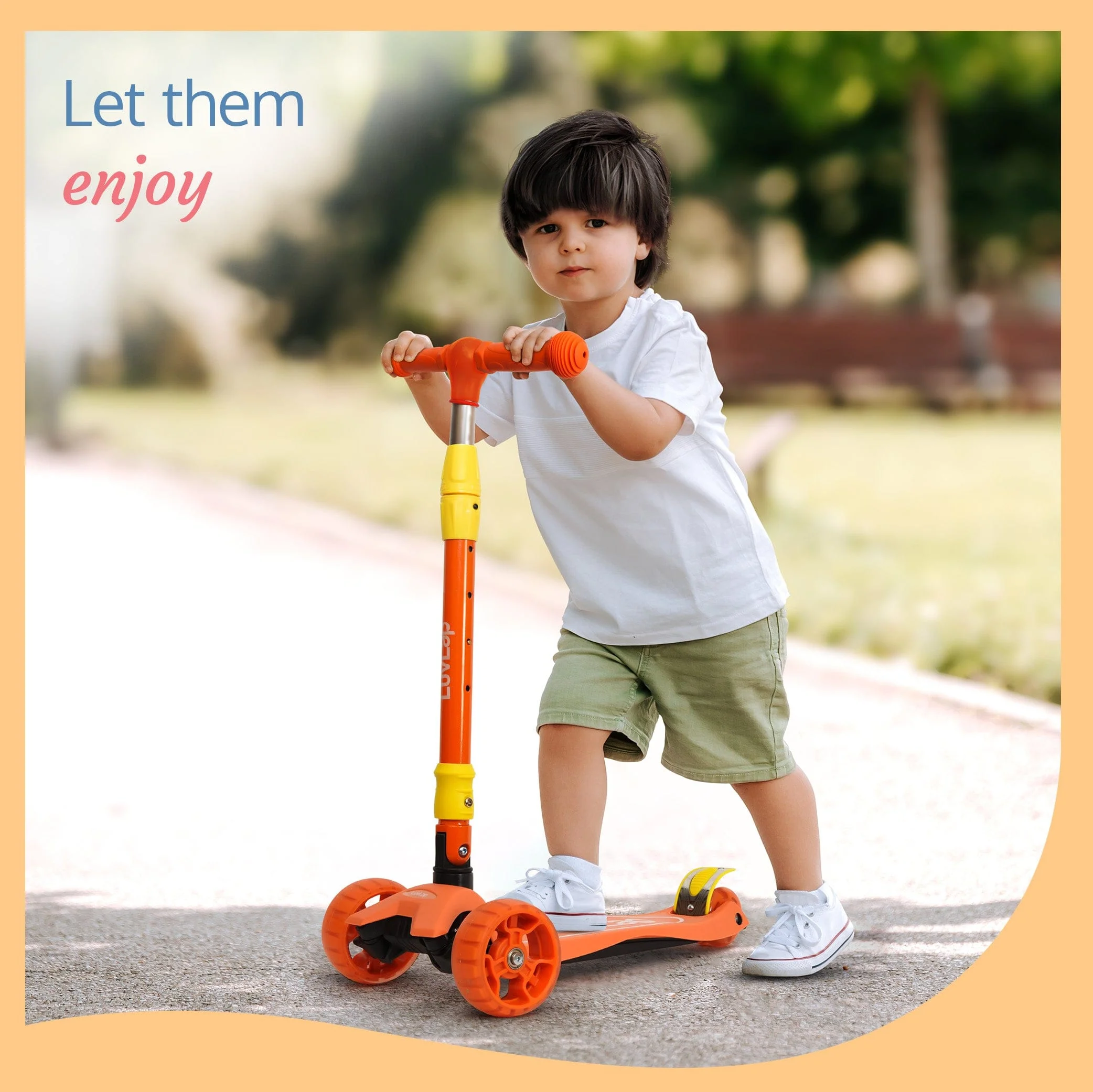 Joy Scooter for Kids- Toddler 3-Wheel Kick Scooter with LED Lights | Stable First Ride for 3-10 Year | Adjustable Height & Easy-Grip Handlebars | Fun Outdoor Gear for Kids, Orange & Yellow - Image 5