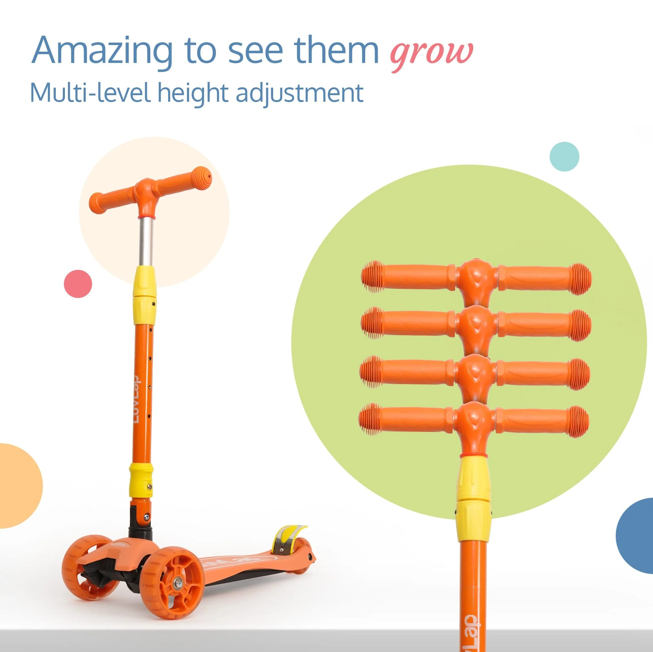 Joy Scooter for Kids- Toddler 3-Wheel Kick Scooter with LED Lights | Stable First Ride for 3-10 Year | Adjustable Height & Easy-Grip Handlebars | Fun Outdoor Gear for Kids, Orange & Yellow - Image 7