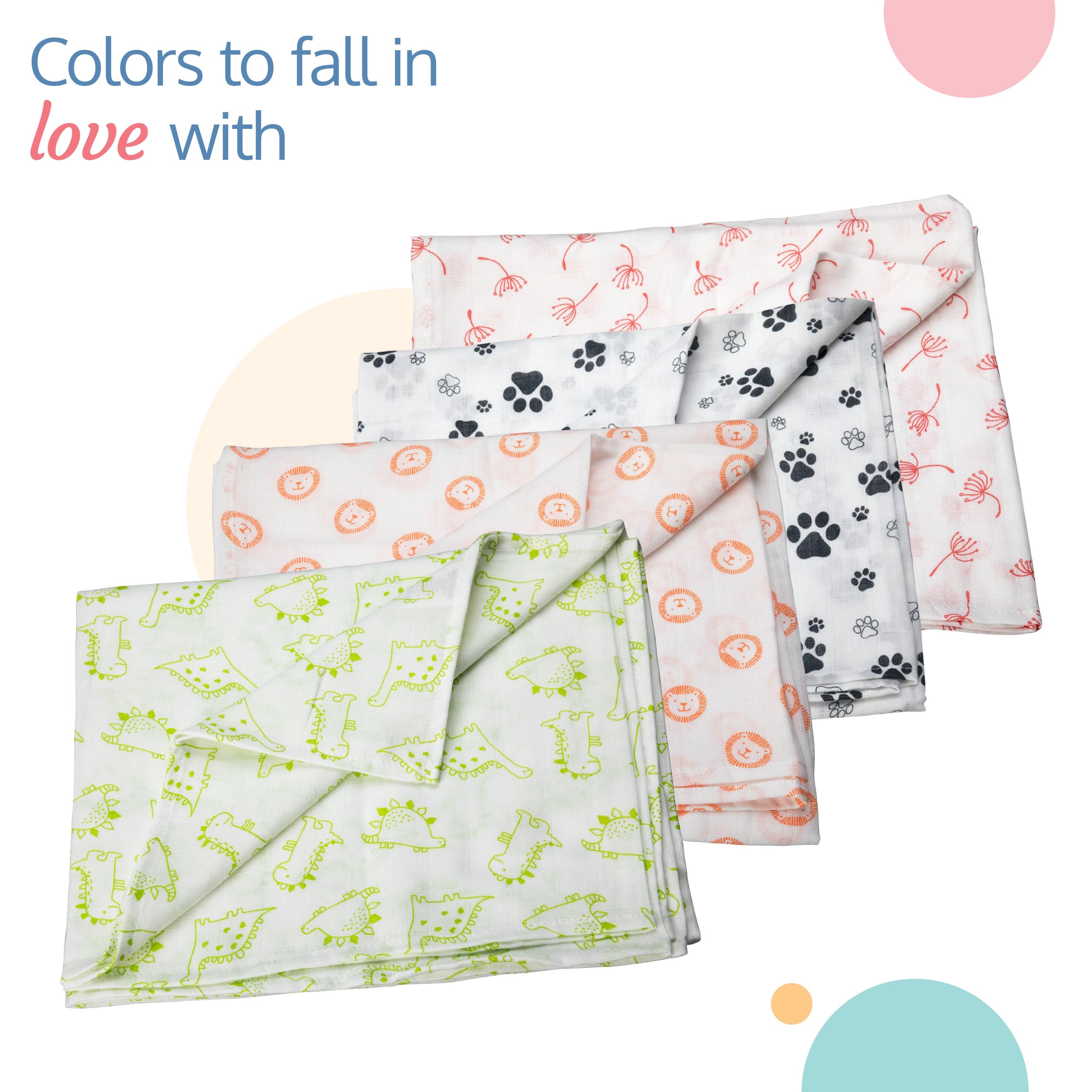 100% Cotton Muslin Baby Swaddles, Animals & Floral White Print, 0-18M+, Pack of 4 - Image 4