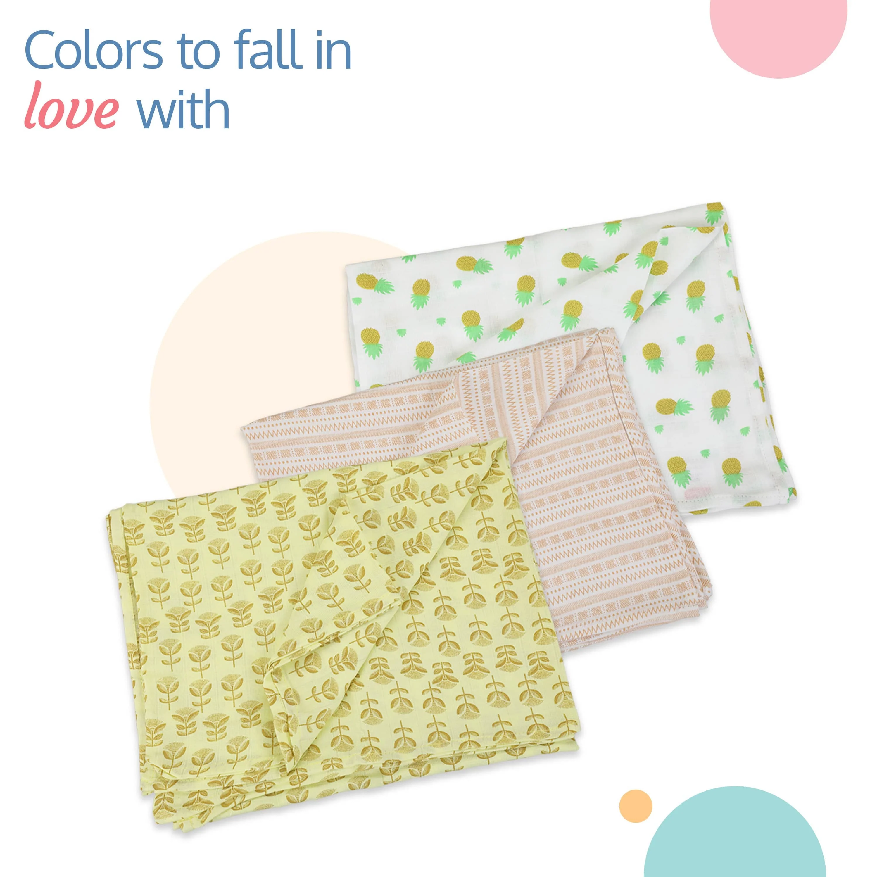 100% Cotton Muslin Baby Swaddles set, Pineapple Leaves Print, 0-18 Month+, Pack of 3 - Image 4
