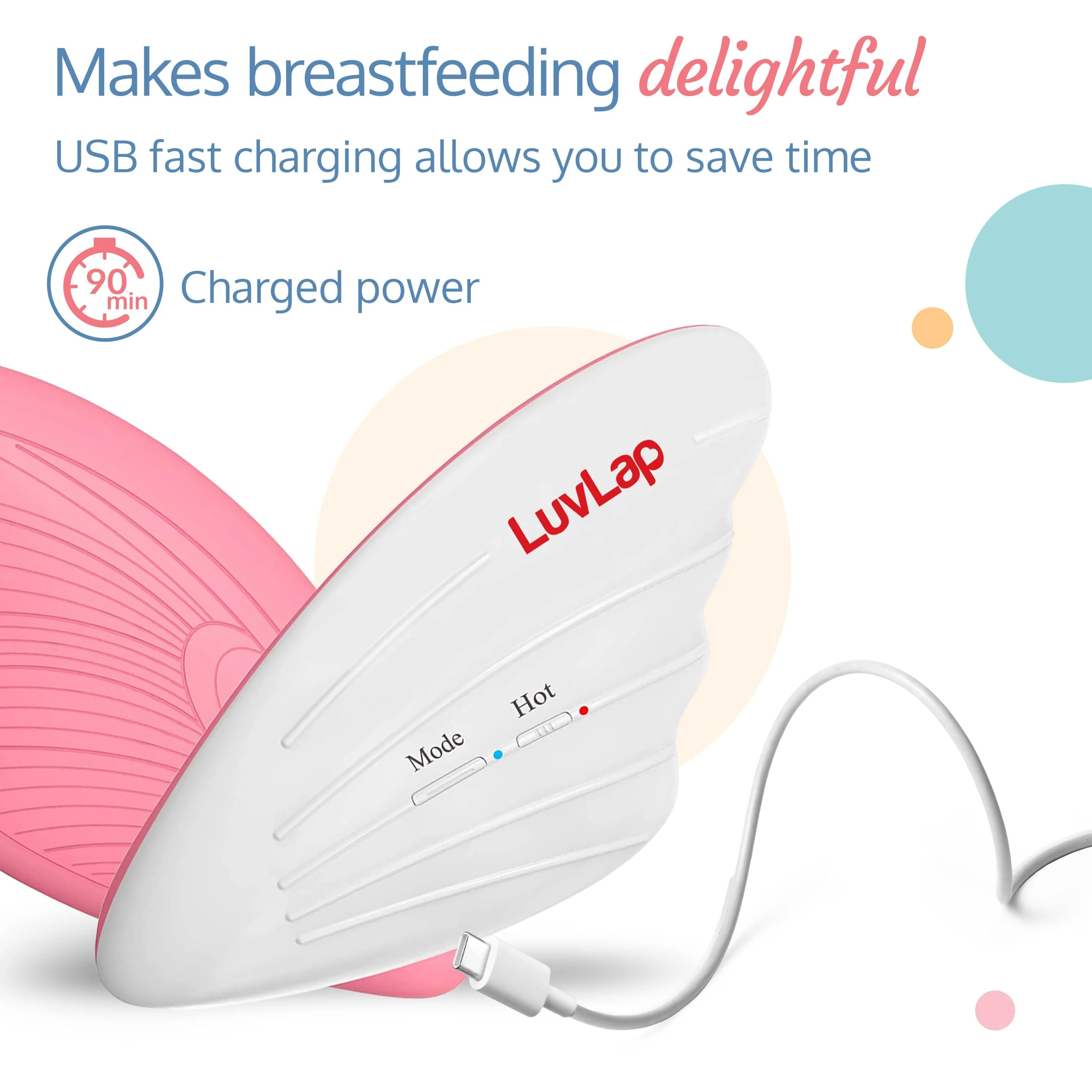 2-in-1 Warming Lactation Breast Massager, White & Pink - Image 5
