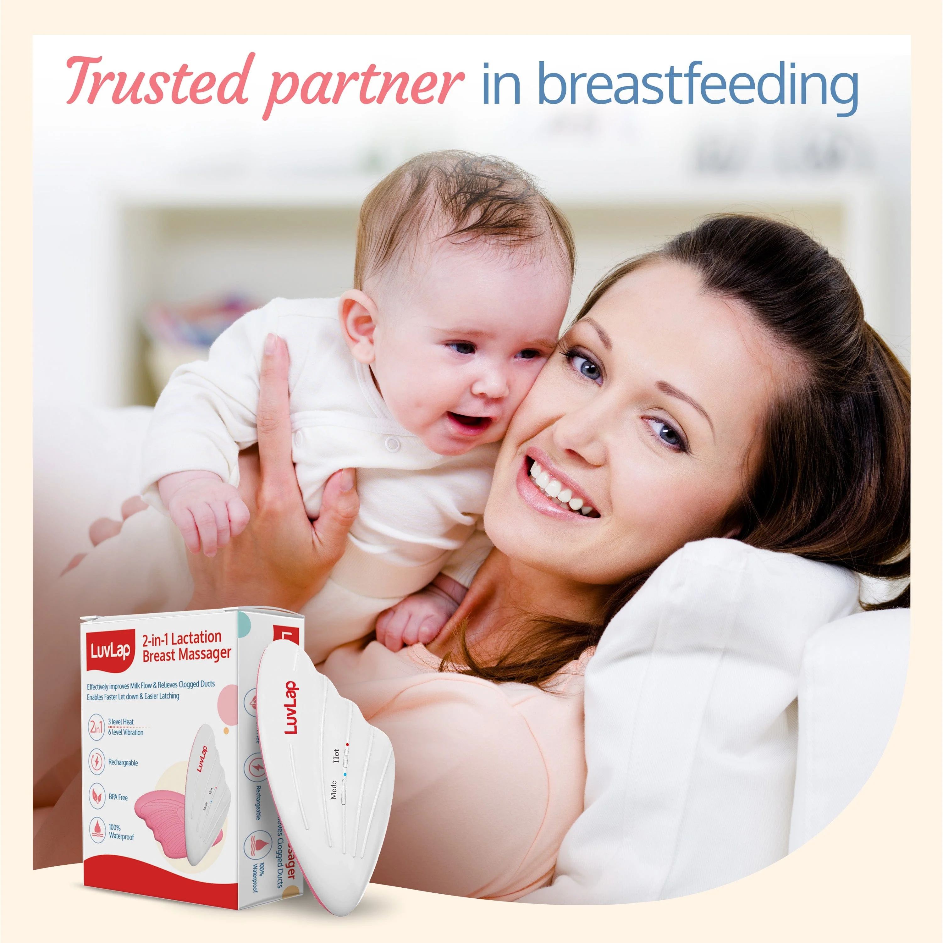 2-in-1 Warming Lactation Breast Massager, White & Pink - Image 6