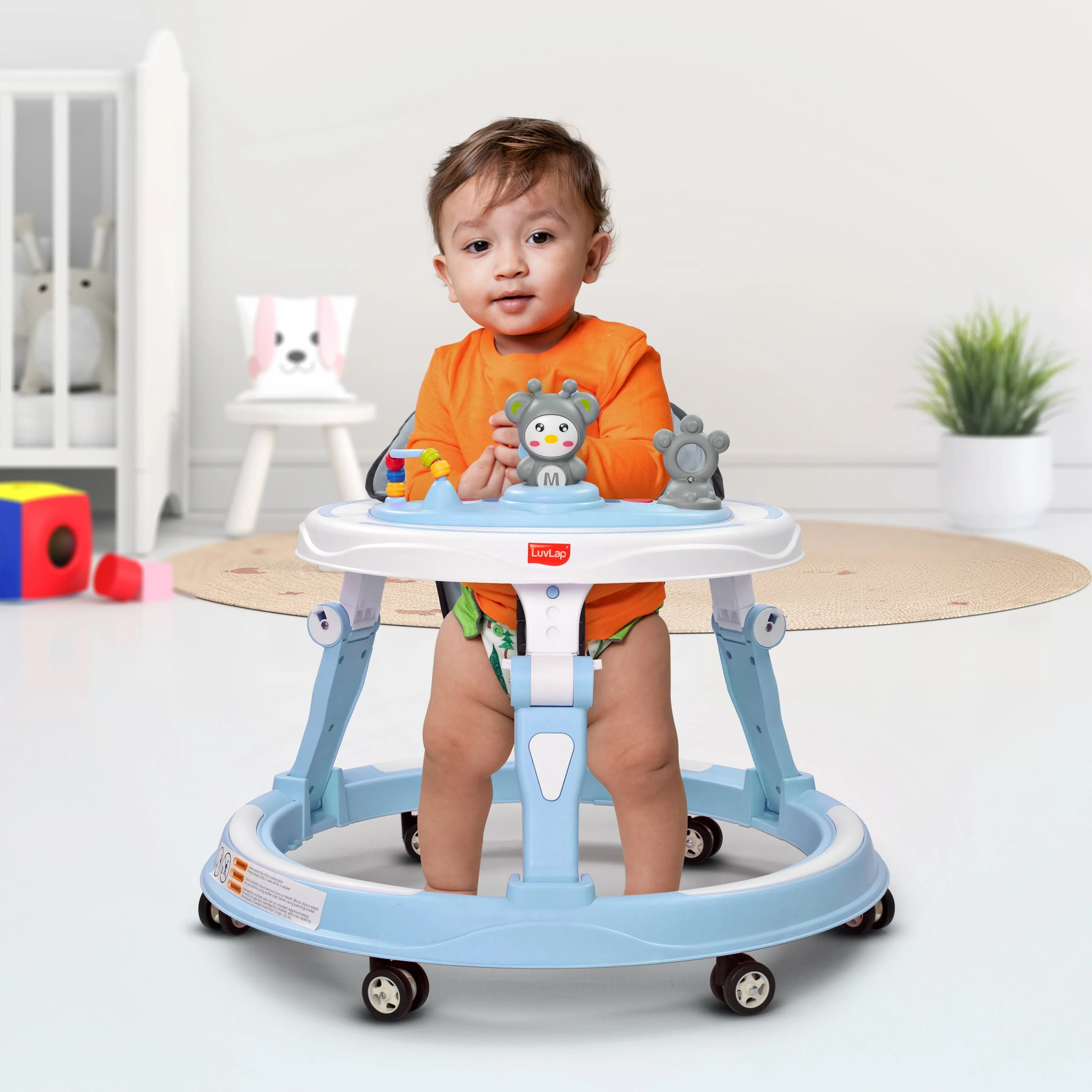 360° Joy Baby Walker for 9+ Months | 3 Level Height Adjustment Walker with Switchable Food & Musical Toy Tray/Advanced Baby Activity Walker, Blue - Image 6