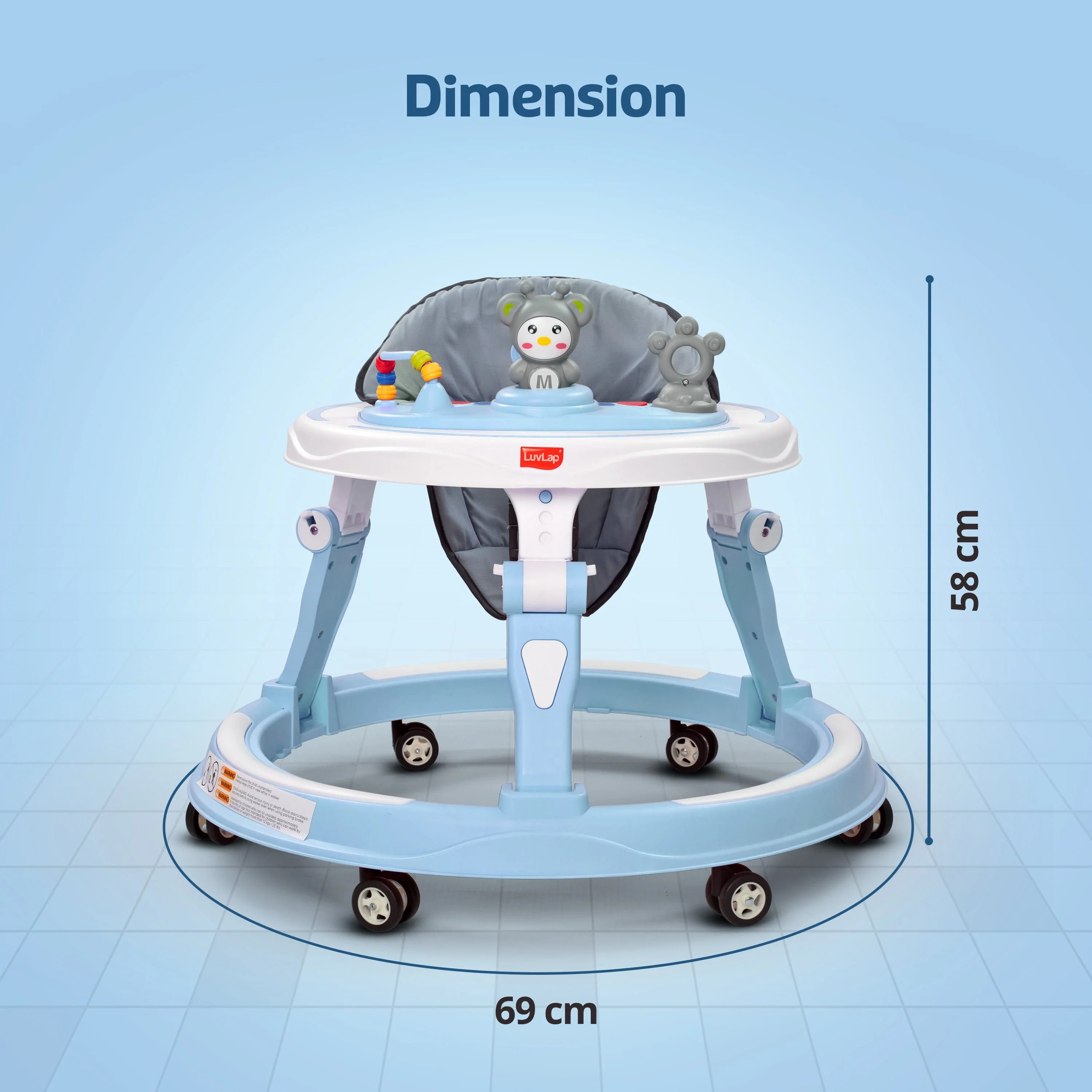 360° Joy Baby Walker for 9+ Months | 3 Level Height Adjustment Walker with Switchable Food & Musical Toy Tray/Advanced Baby Activity Walker, Blue - Image 8