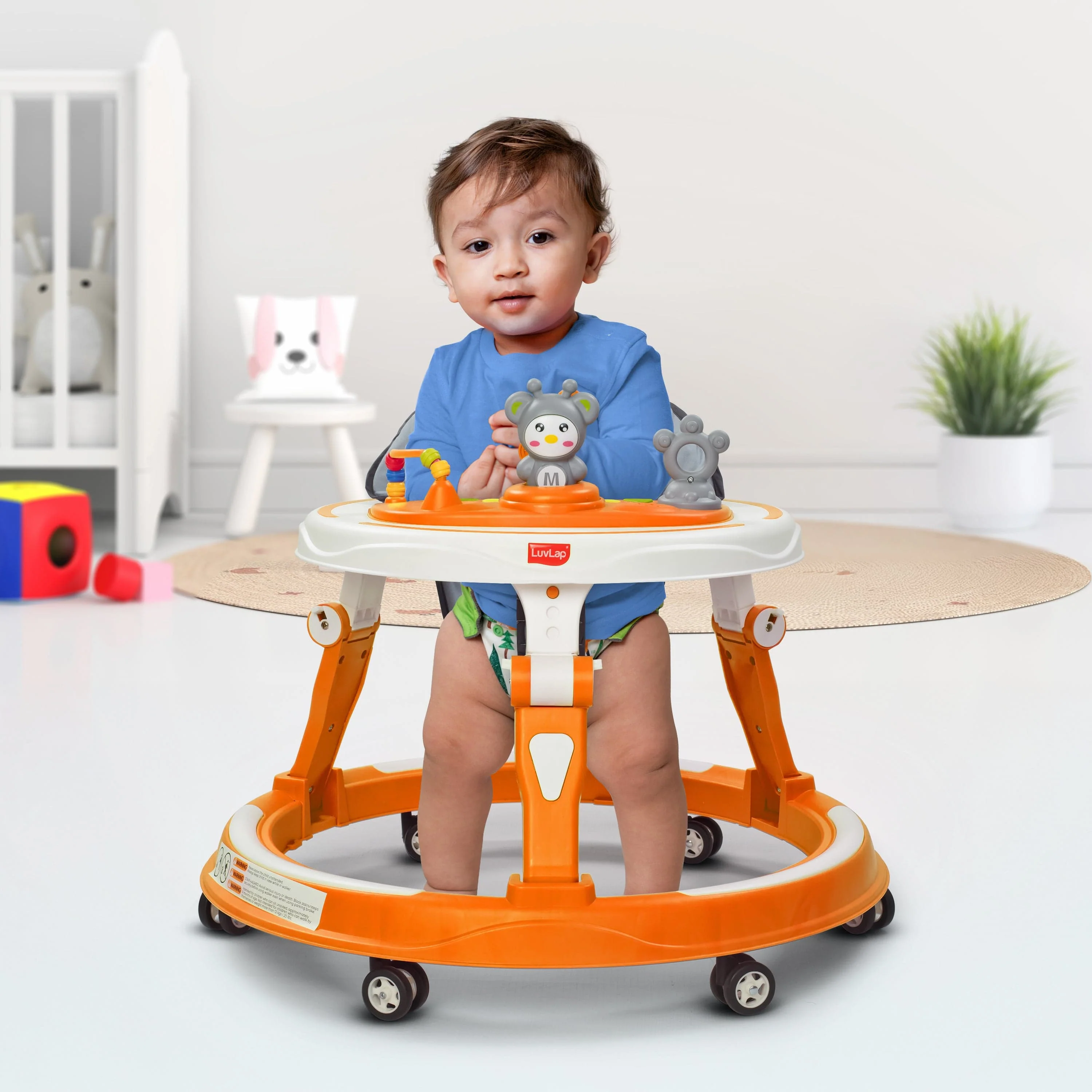360° Joy Baby Walker 9+ Months | 3 Level Height Adjustment Walker with Switchable Food & Musical Toy Tray/Advanced Baby Activity Walker, Orange - Image 6