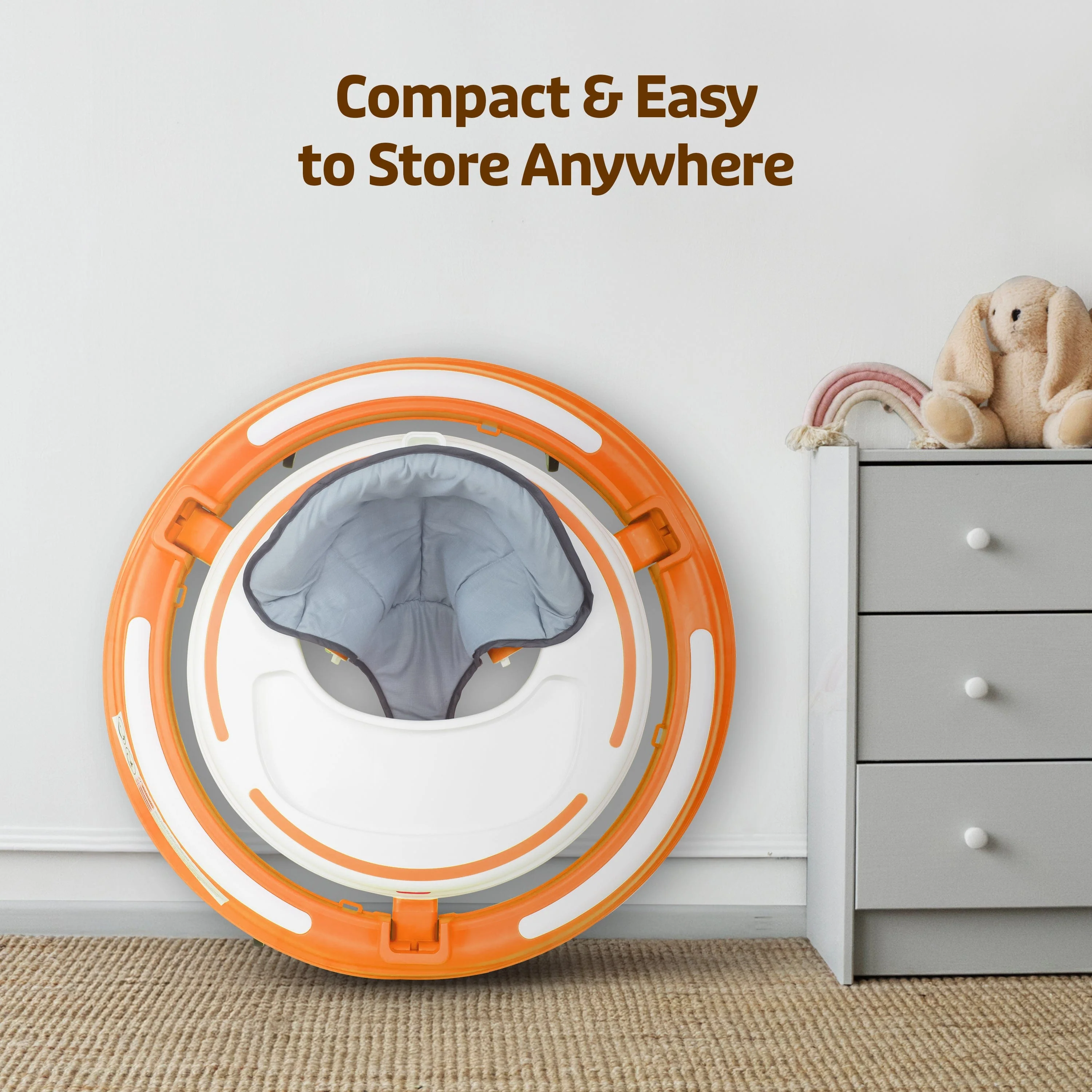 360° Joy Baby Walker 9+ Months | 3 Level Height Adjustment Walker with Switchable Food & Musical Toy Tray/Advanced Baby Activity Walker, Orange - Image 7