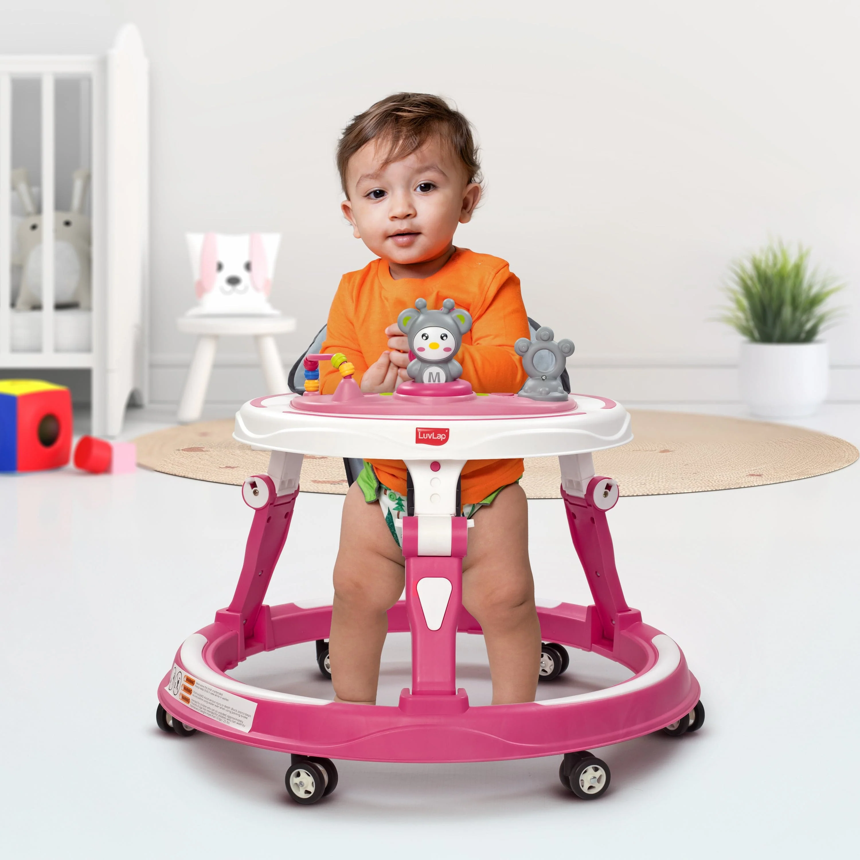 LuvLap 360° Joy Baby Walker 9+ Months | 3 Level Height Adjustment Walker with Switchable Food & Musical Toy Tray/Advanced Baby Activity Walker, Pink - Image 6