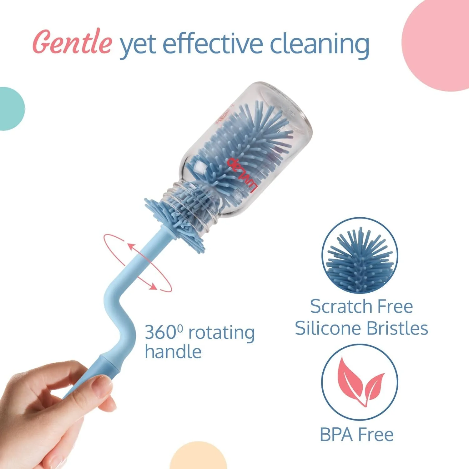 Silicone Bristle Brush & Nipple Cleaner, Blue - Image 3
