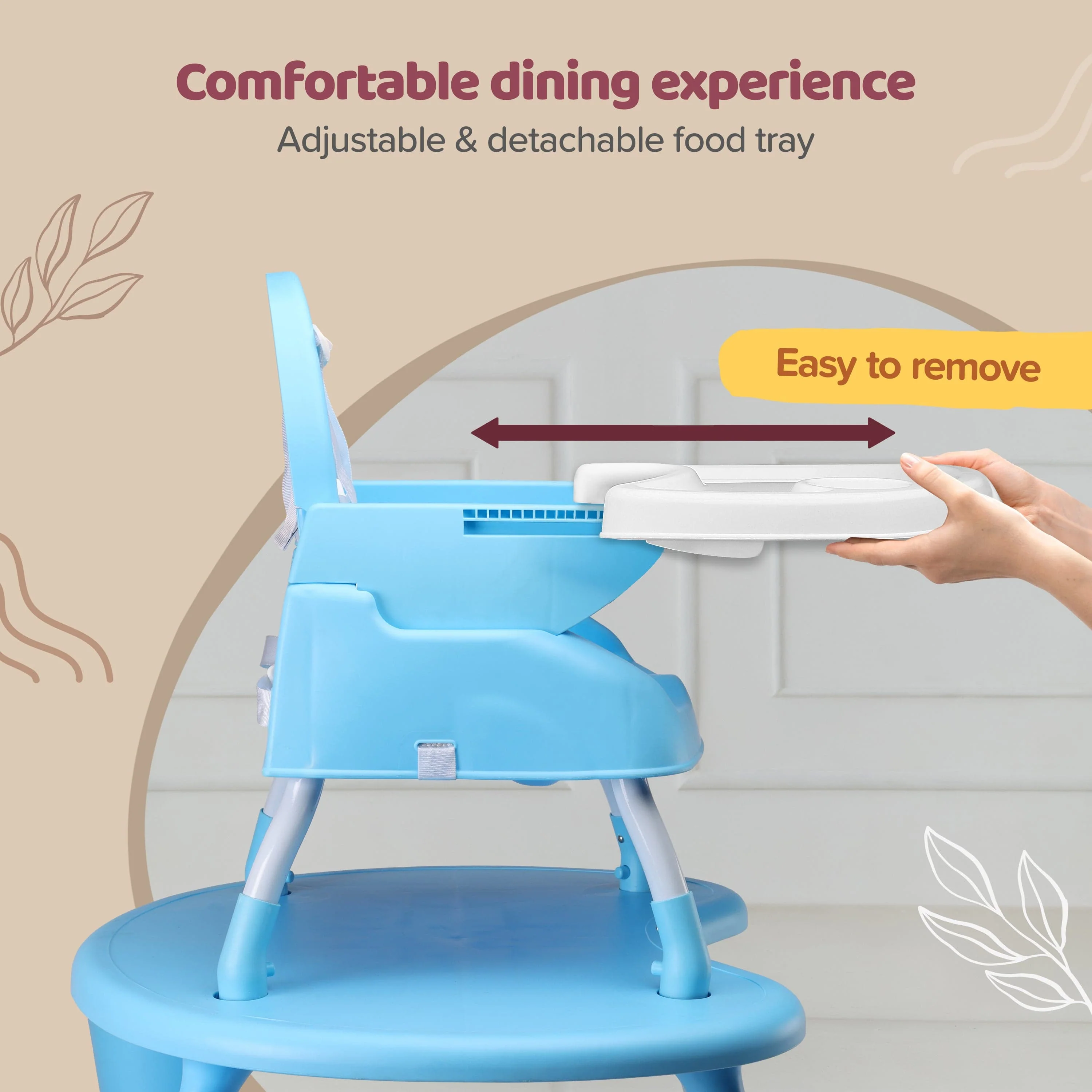 4 in 1 Convertible Baby High Chair with 3 Point Safety Belts, High Chair, Low Chair, Booster Chair and Table for Baby, Removable & Washable Food Tray 6 Months+ (Blue) - Image 5