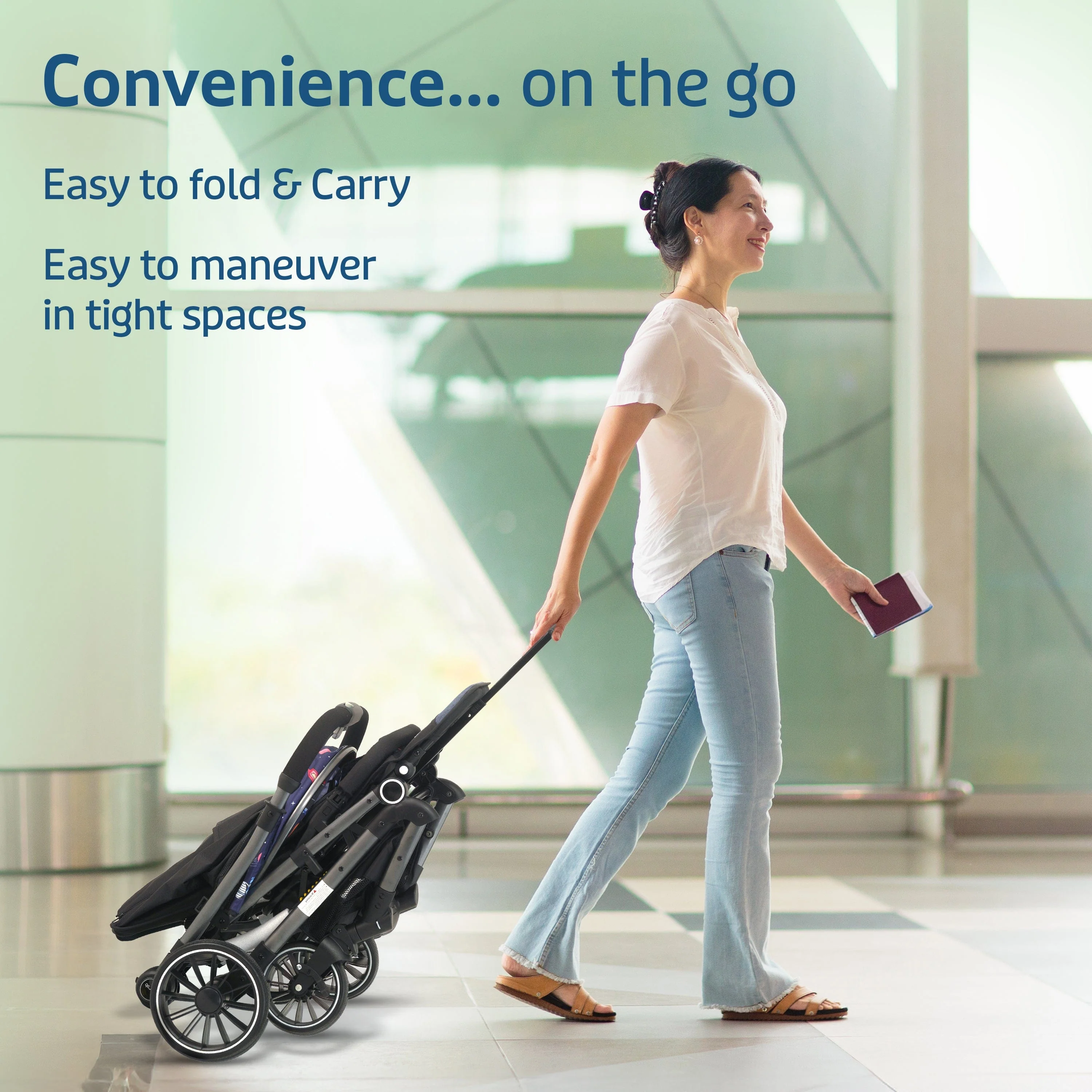 Alpha Baby Stroller/Pram, One Fold, Travel Friendly, 5 Point Safety Harness, Reversible Handle bar, Multilevel Recline & Adjustable footrest, Extendable Canopy, for Babies 0-3 Years (Blue) - Image 5