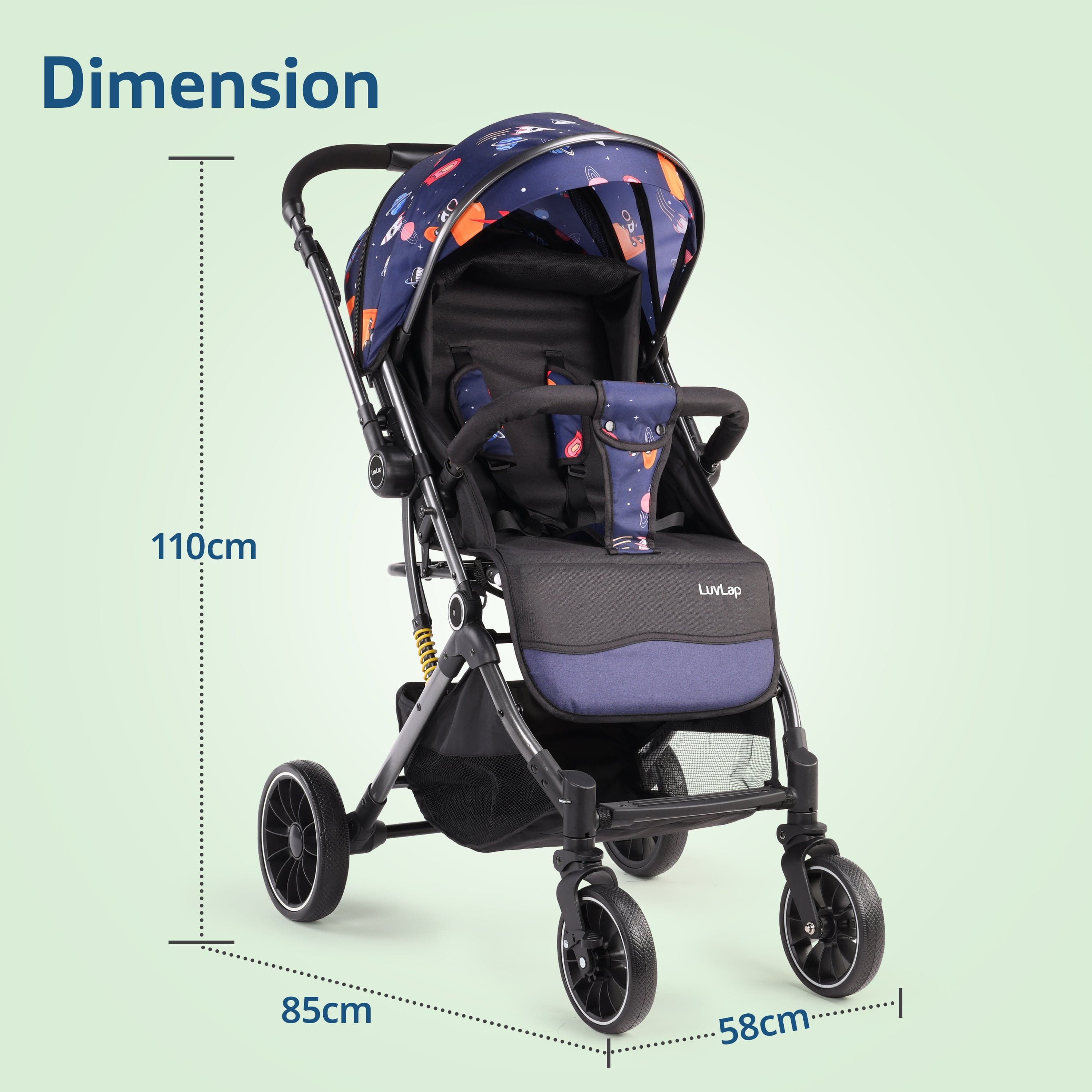 Alpha Baby Stroller/Pram, One Fold, Travel Friendly, 5 Point Safety Harness, Reversible Handle bar, Multilevel Recline & Adjustable footrest, Extendable Canopy, for Babies 0-3 Years (Blue) - Image 7