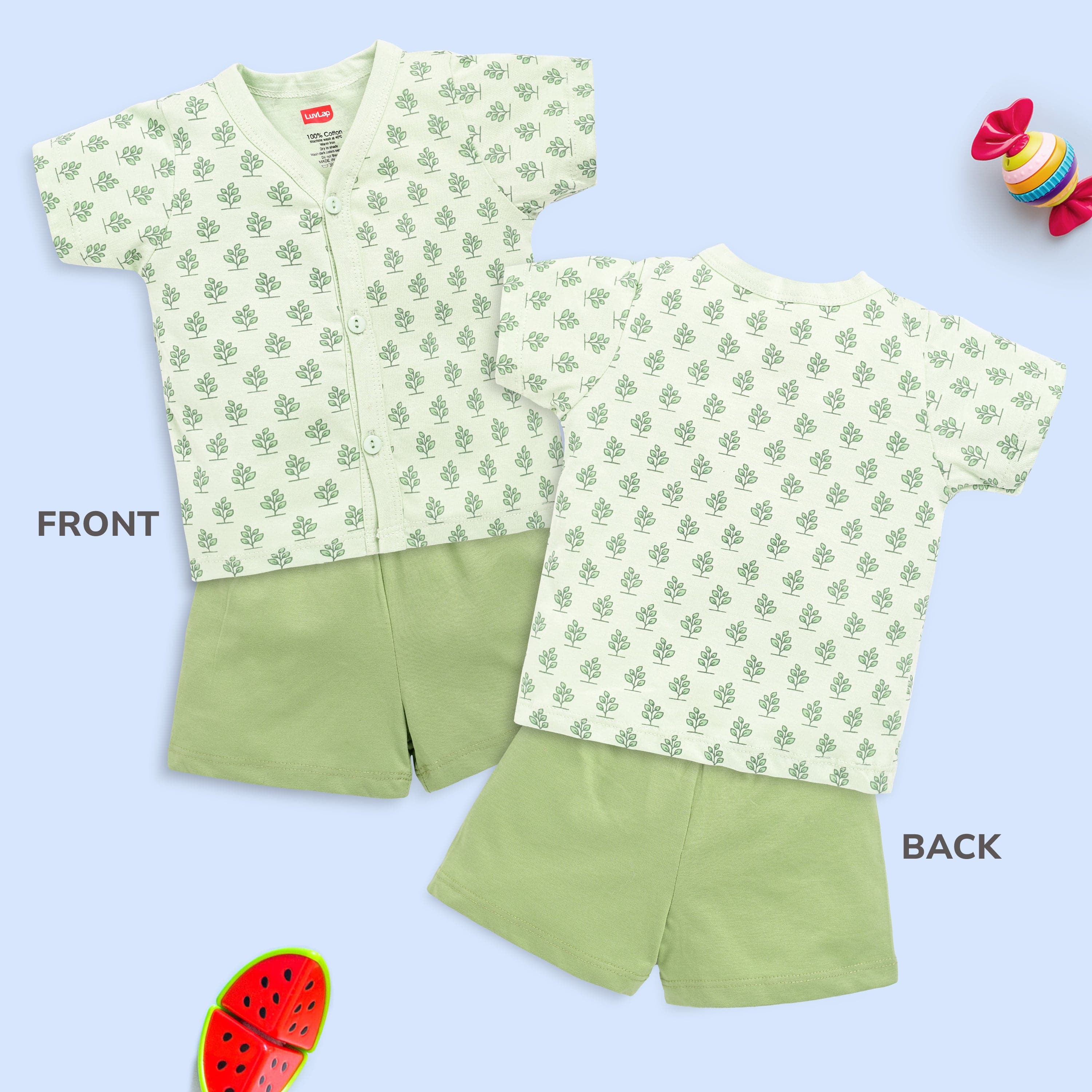 Baby Boys & Baby Girls Pack Of 3 Half Sleeve Jhabla & Shorts Set 100% Cotton - Image 3