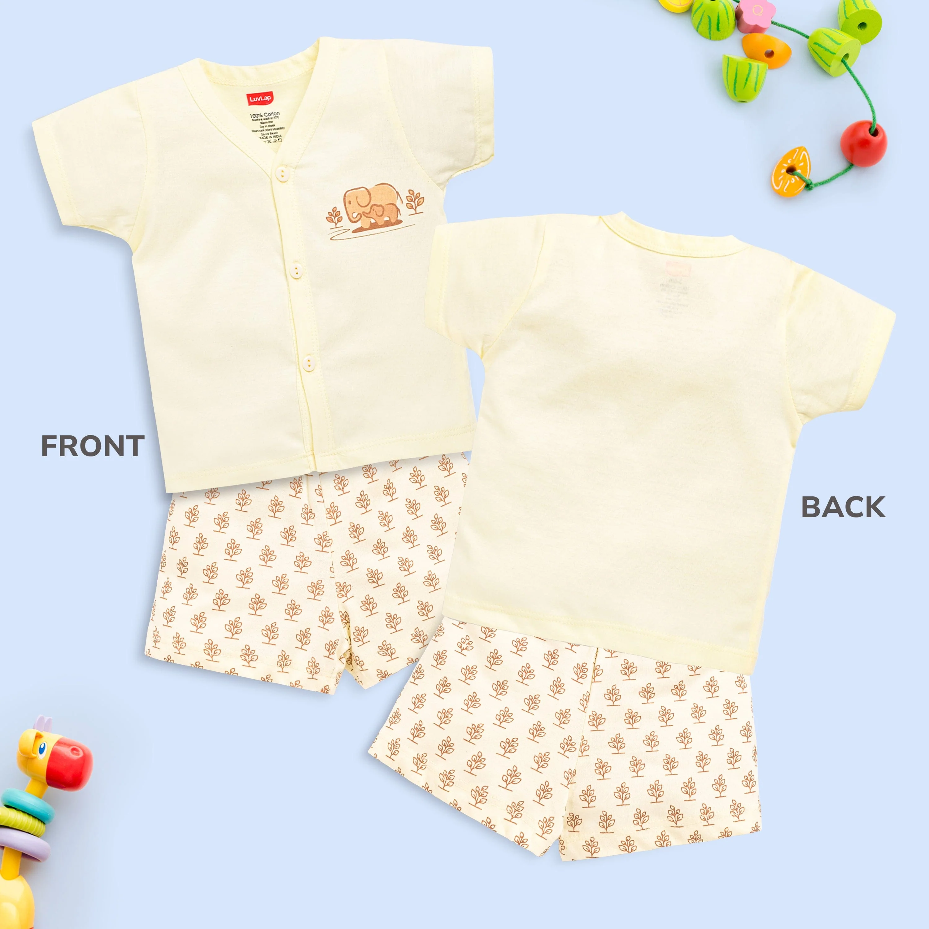 Baby Boys & Baby Girls Pack Of 3 Half Sleeve Jhabla & Shorts Set 100% Cotton - Image 4