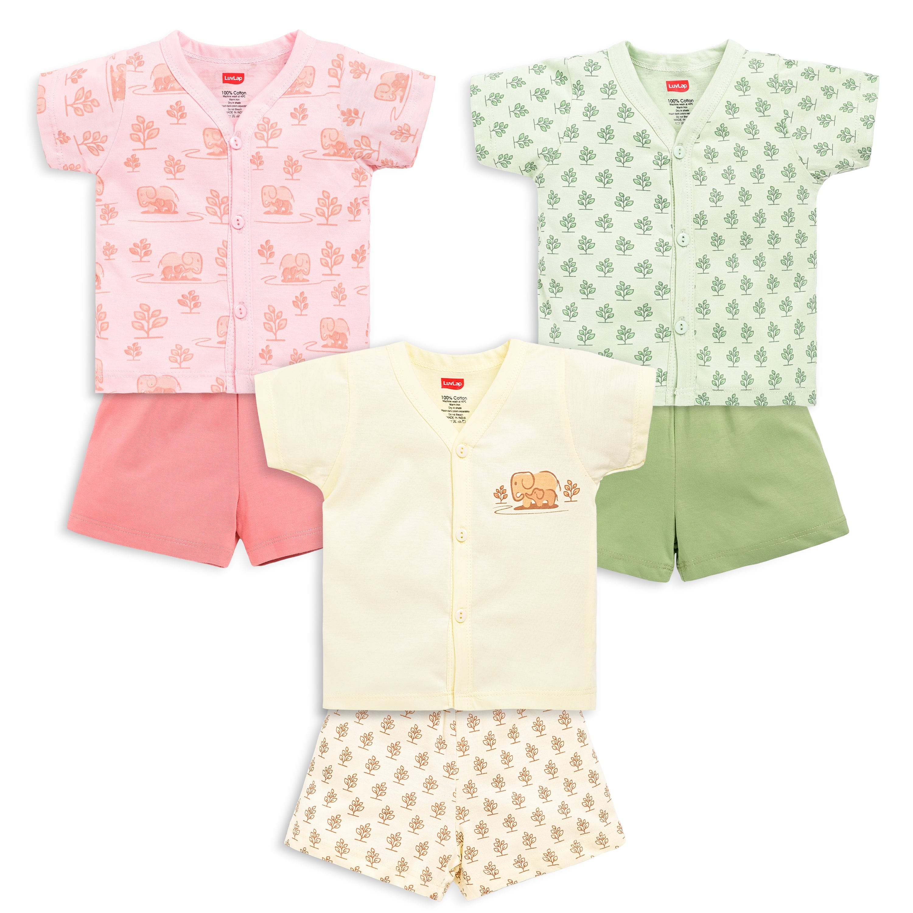 Baby Boys & Baby Girls Pack Of 3 Half Sleeve Jhabla & Shorts Set 100% Cotton - Image 8